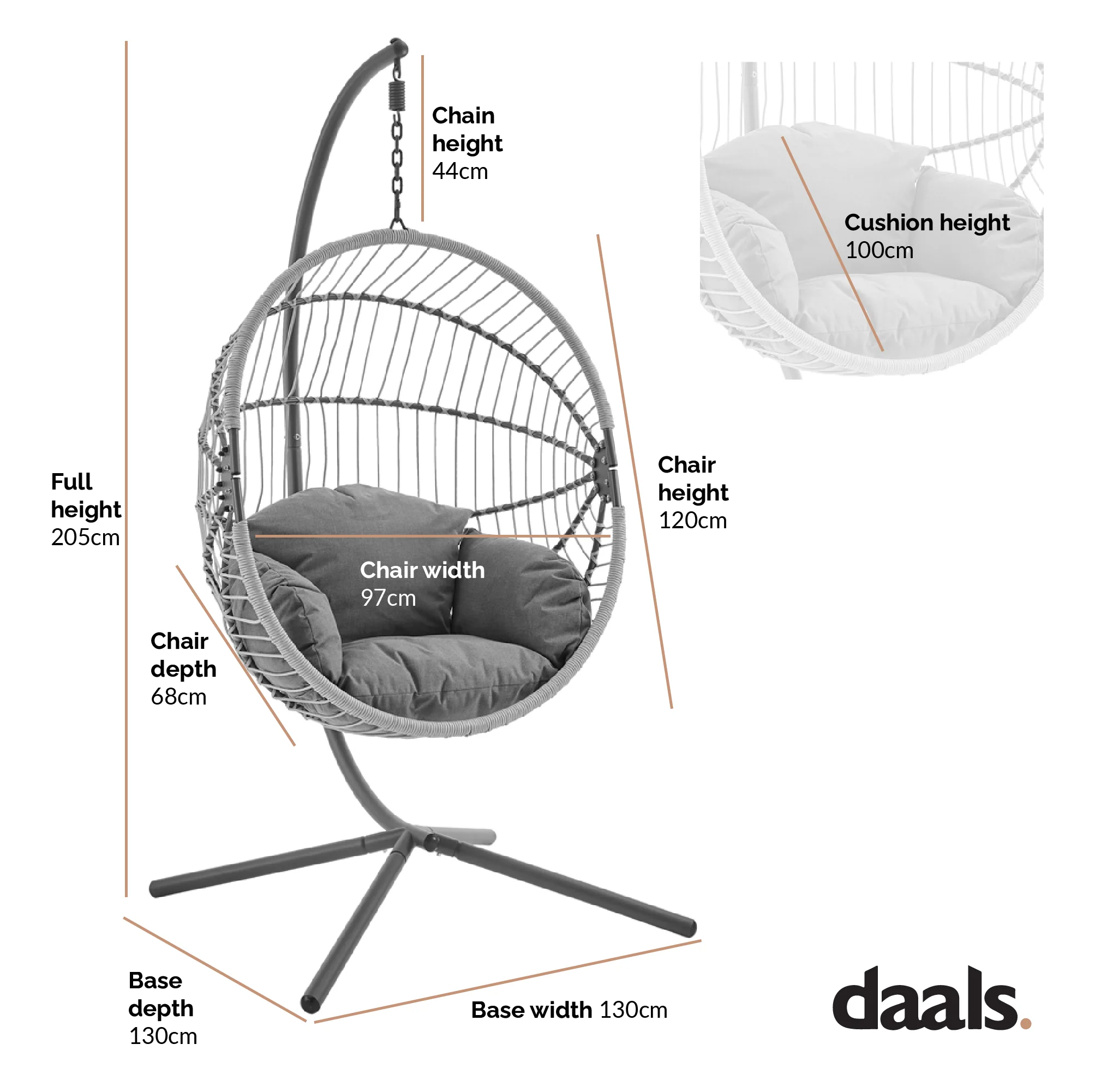 Harrington Rattan + Rope Indoor Outdoor Single Hanging Chair - Image 5