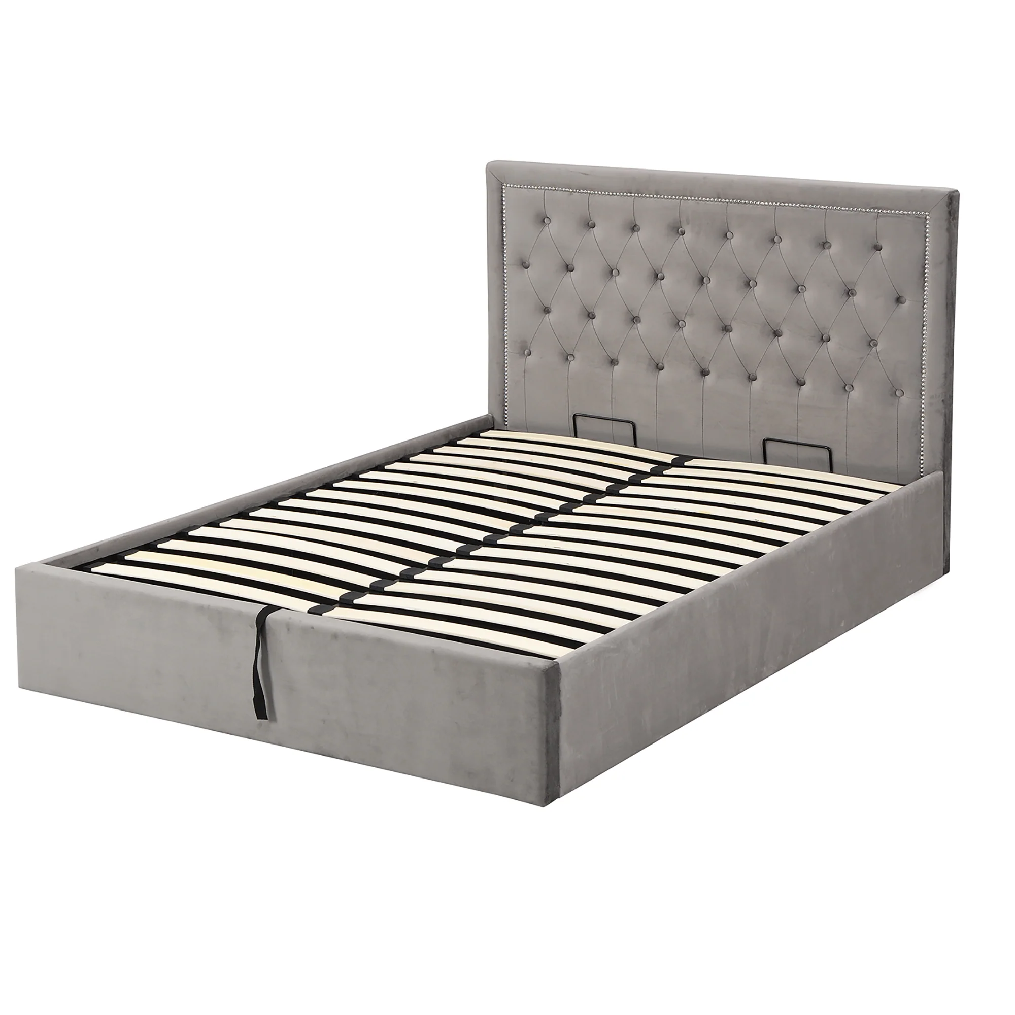 Hartwell Upholstered Ottoman Storage Bed with Deeply Buttoned Headboard (Grey Velvet) - Image 3