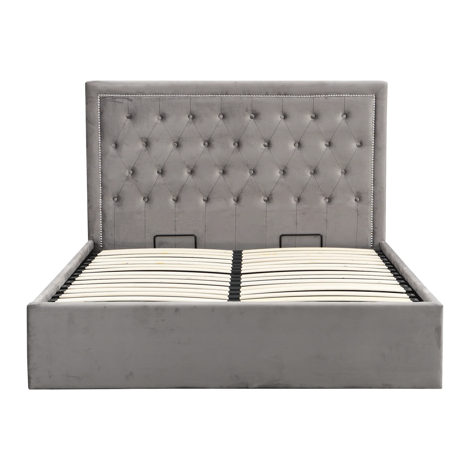 Hartwell Upholstered Ottoman Storage Bed with Deeply Buttoned Headboard (Grey Velvet) - Image 4