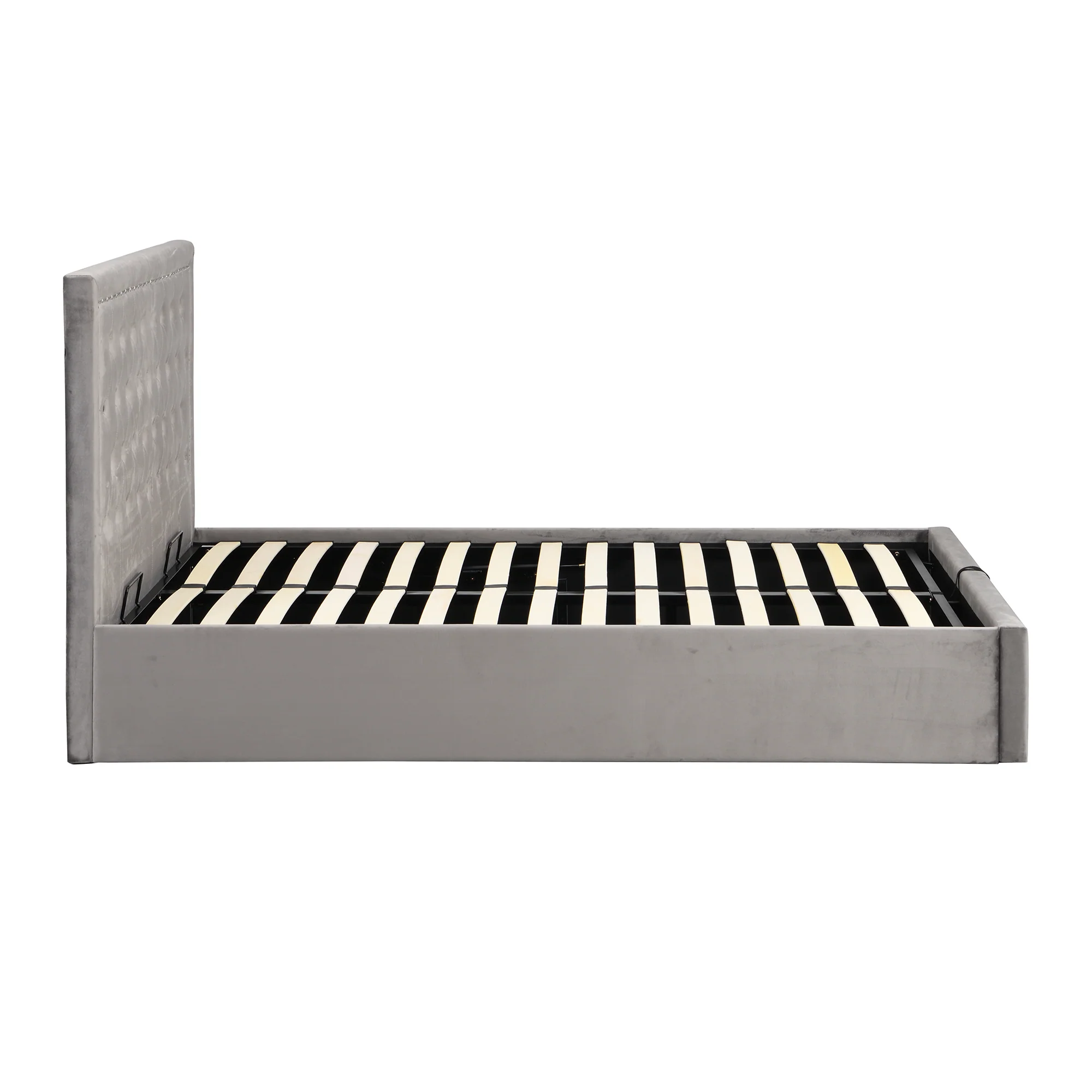 Hartwell Upholstered Ottoman Storage Bed with Deeply Buttoned Headboard (Grey Velvet) - Image 6