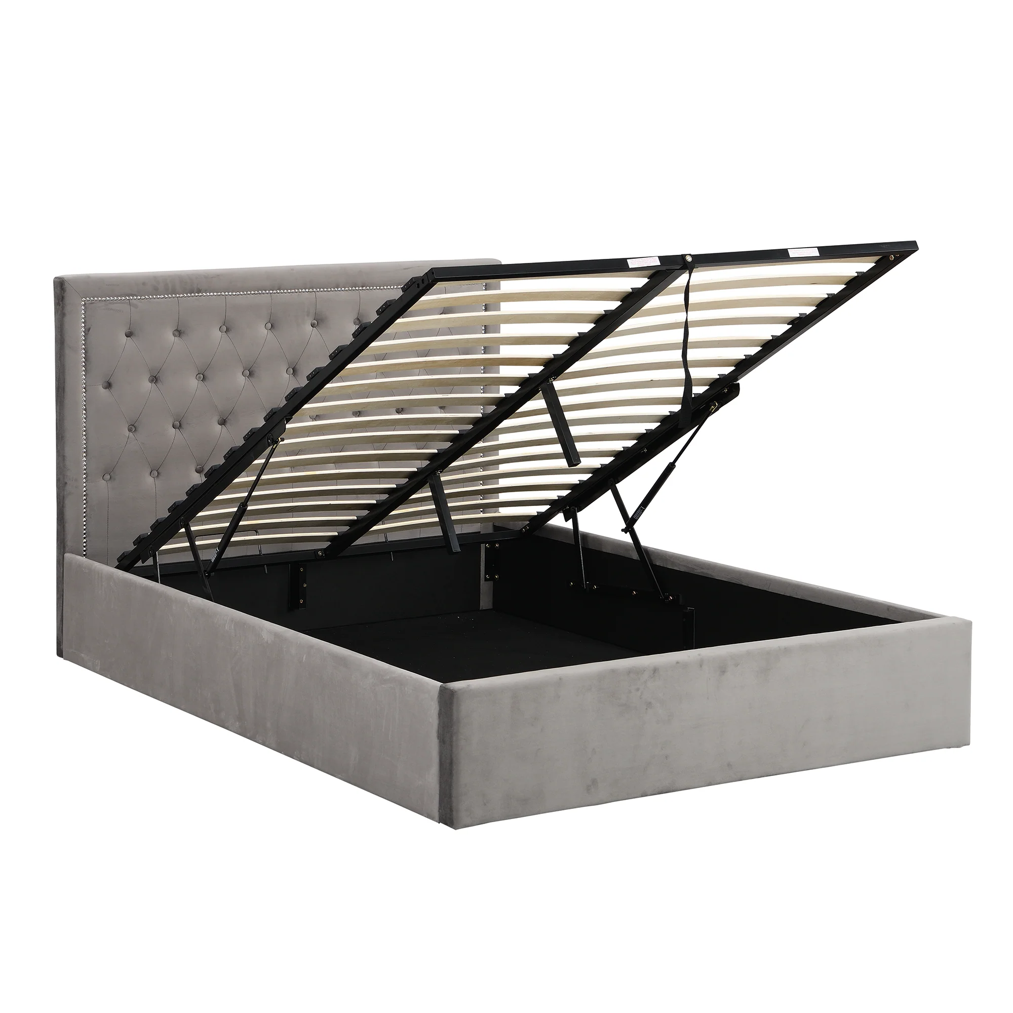 Hartwell Upholstered Ottoman Storage Bed with Deeply Buttoned Headboard (Grey Velvet) - Image 7