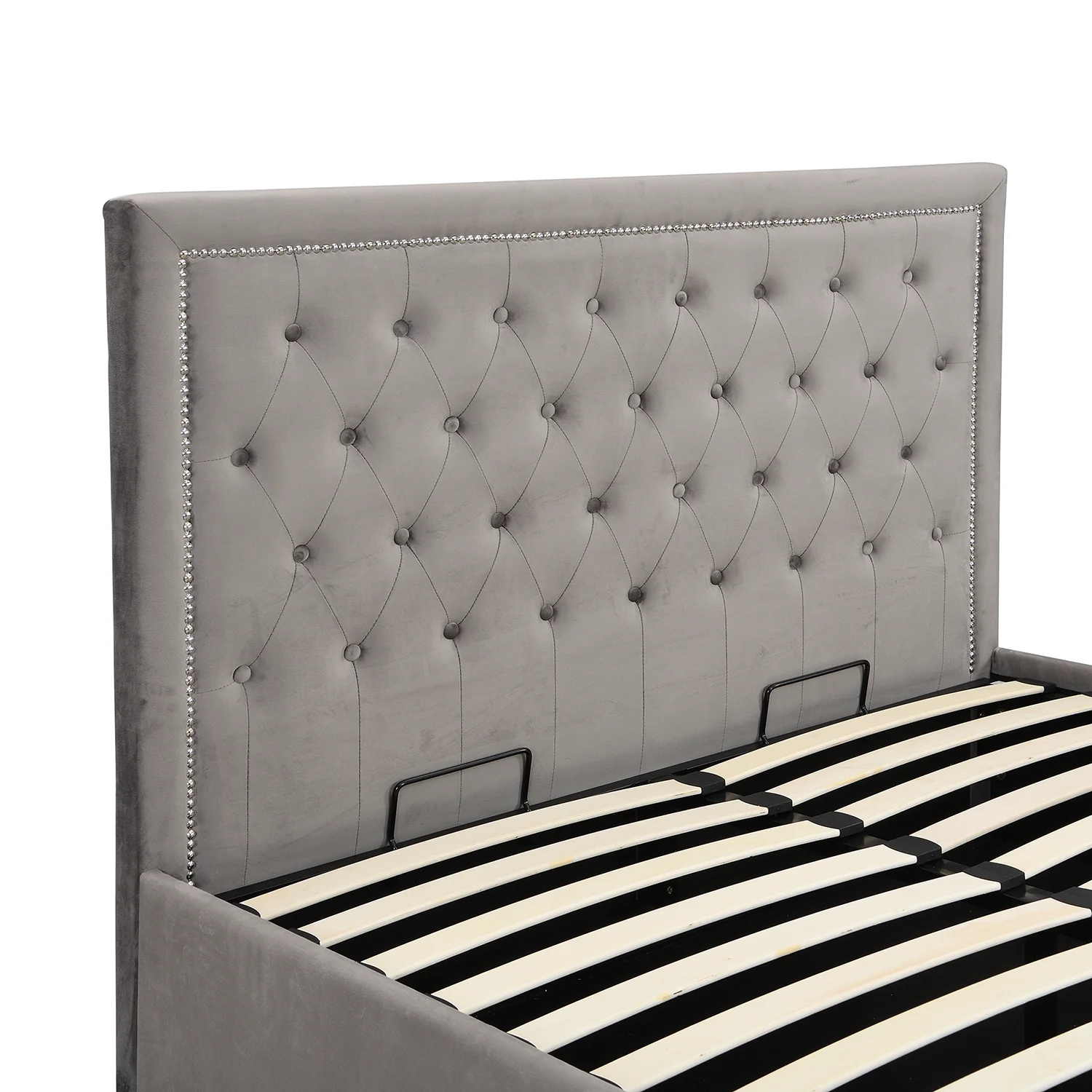 Hartwell Upholstered Ottoman Storage Bed with Deeply Buttoned Headboard (Grey Velvet) - Image 8