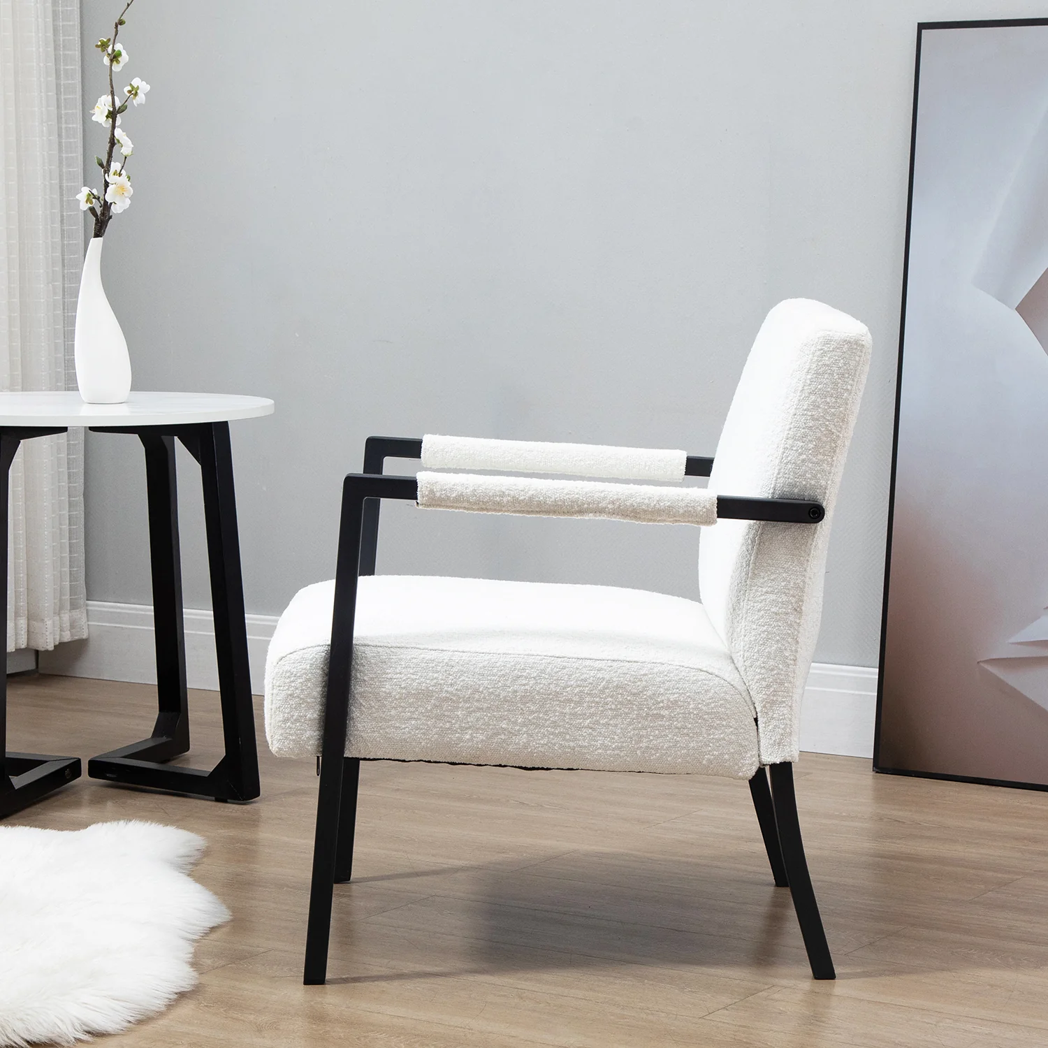 Hatton Steel Frame Boucle Accent Chair (White) - Image 3