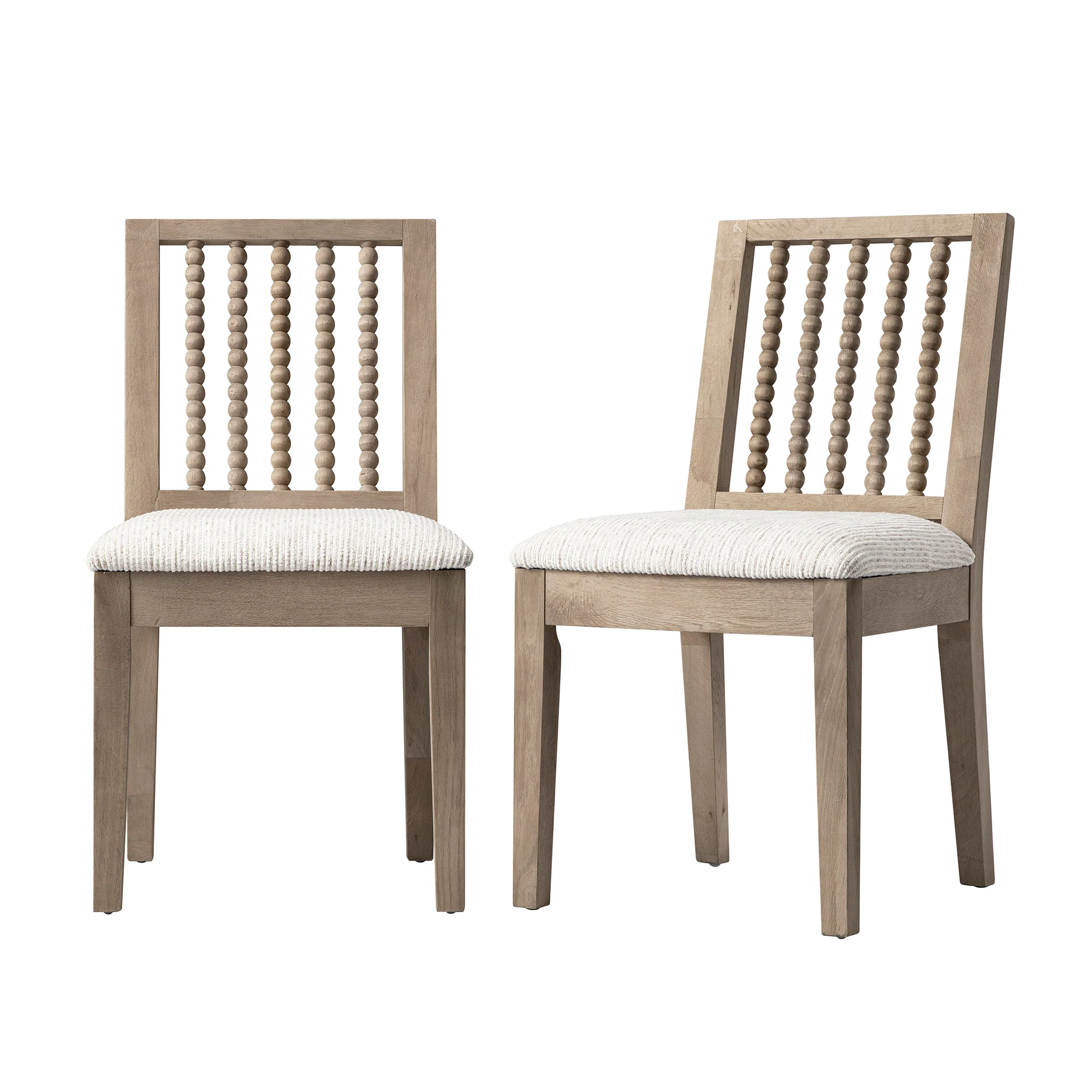 Hemingford Set of 2 Beige Textured Fabric Bobbin Spindle Washed Oak Dining Chairs - Image 3