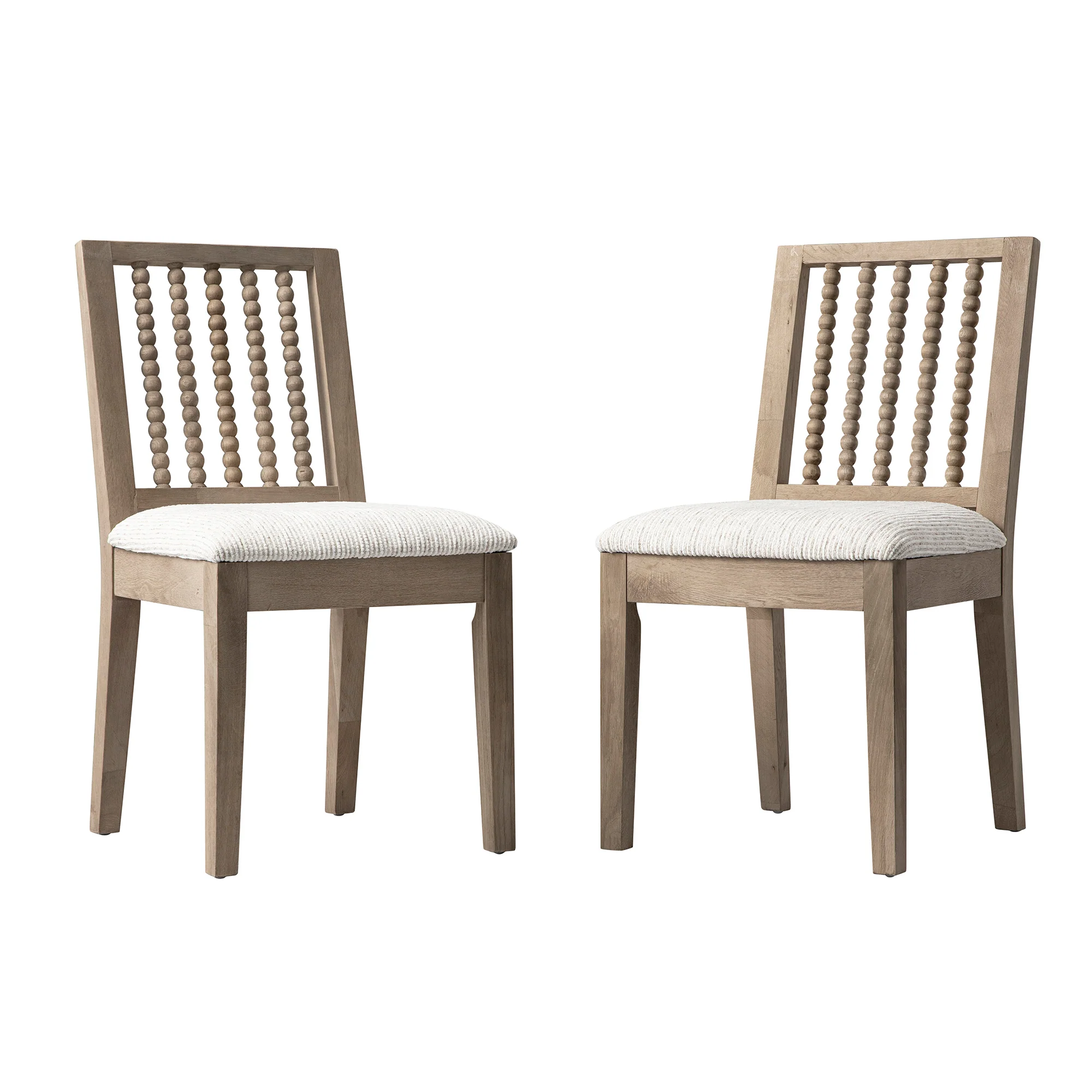 Hemingford Set of 2 Beige Textured Fabric Bobbin Spindle Washed Oak Dining Chairs - Image 4