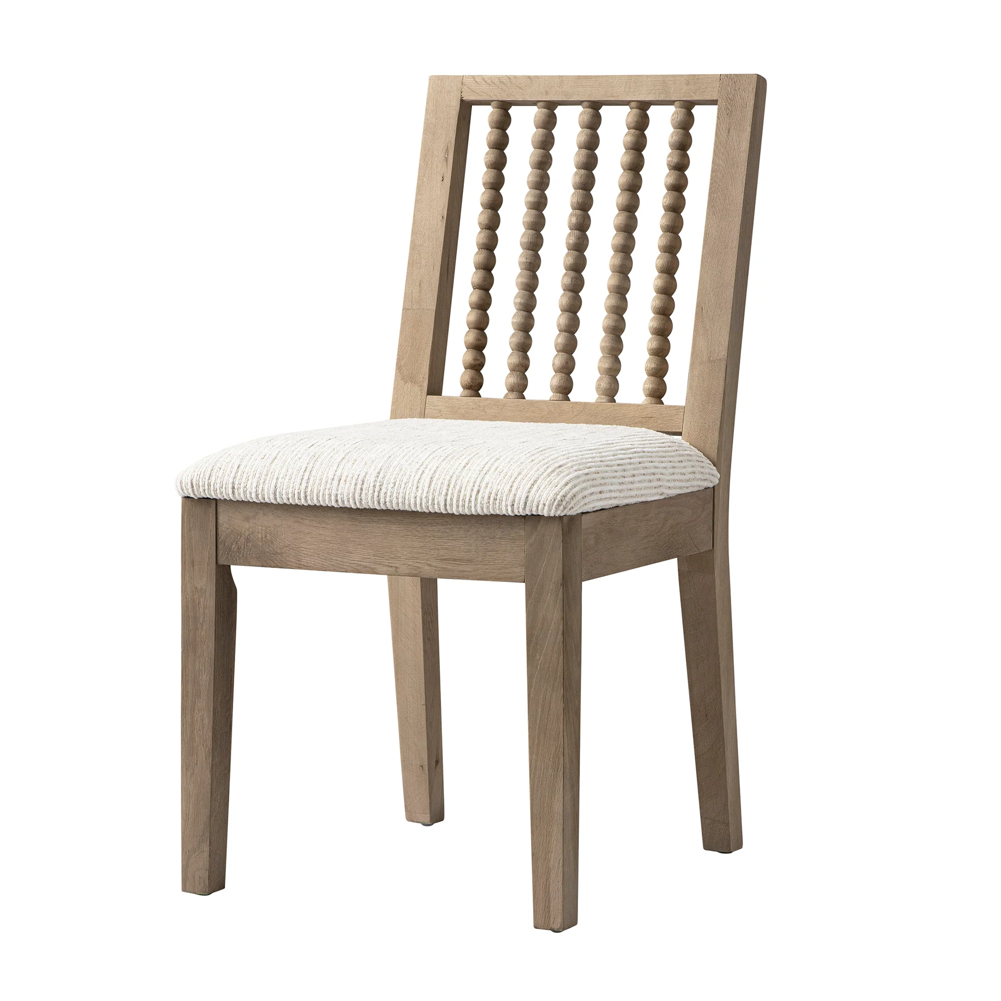 Hemingford Set of 2 Beige Textured Fabric Bobbin Spindle Washed Oak Dining Chairs - Image 7