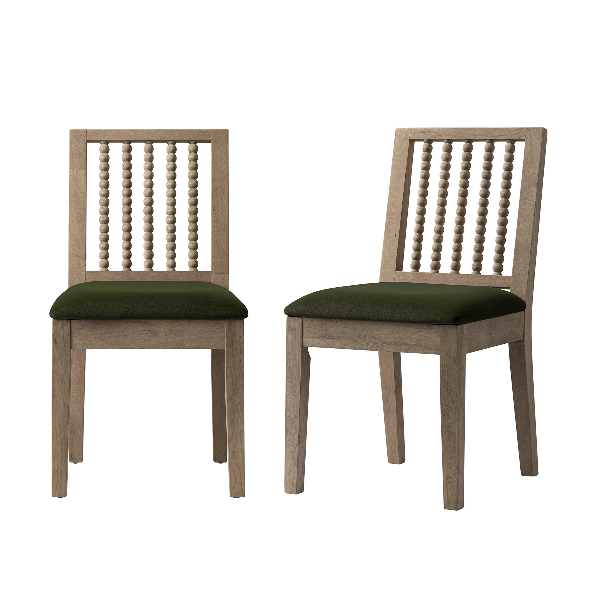 Hemingford Set of 2 Moss Green Velvet Bobbin Spindle Washed Oak Dining Chairs - Image 5