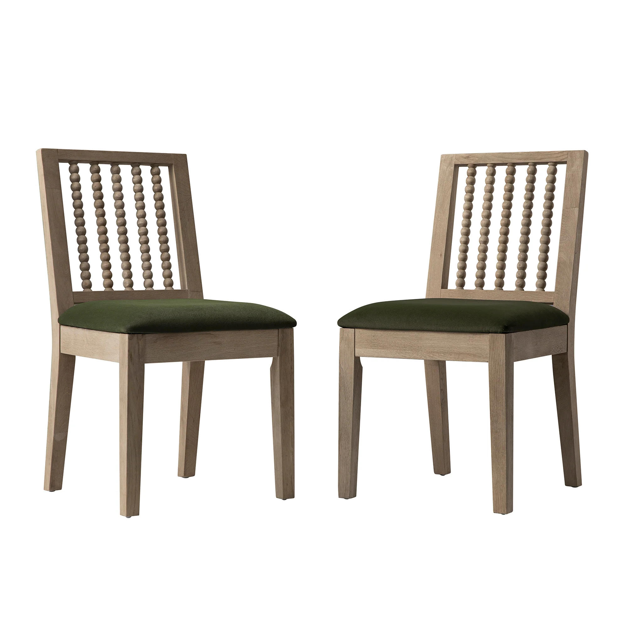 Hemingford Set of 2 Moss Green Velvet Bobbin Spindle Washed Oak Dining Chairs - Image 6