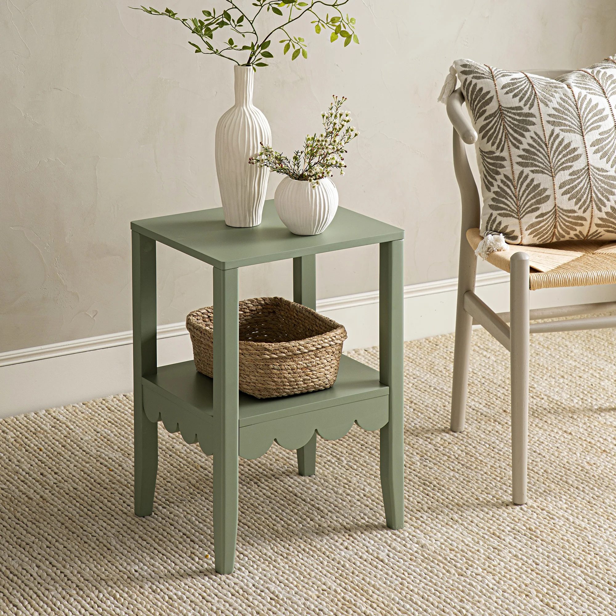 Henley Scalloped Edge Side Table, Sage Green - Image 3