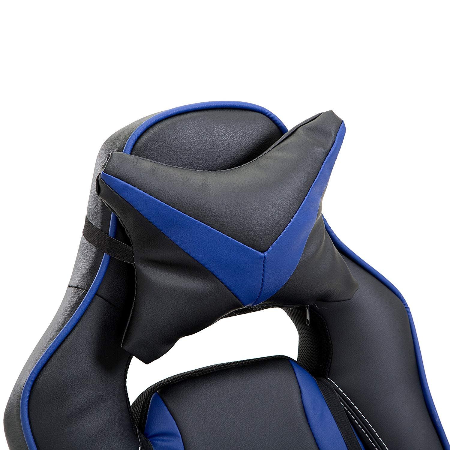 High Back Recliner Gaming Swivel Chair with Footrest & Adjustable Lumbar & Head Cushion, MR49 Black & Blue - Image 7