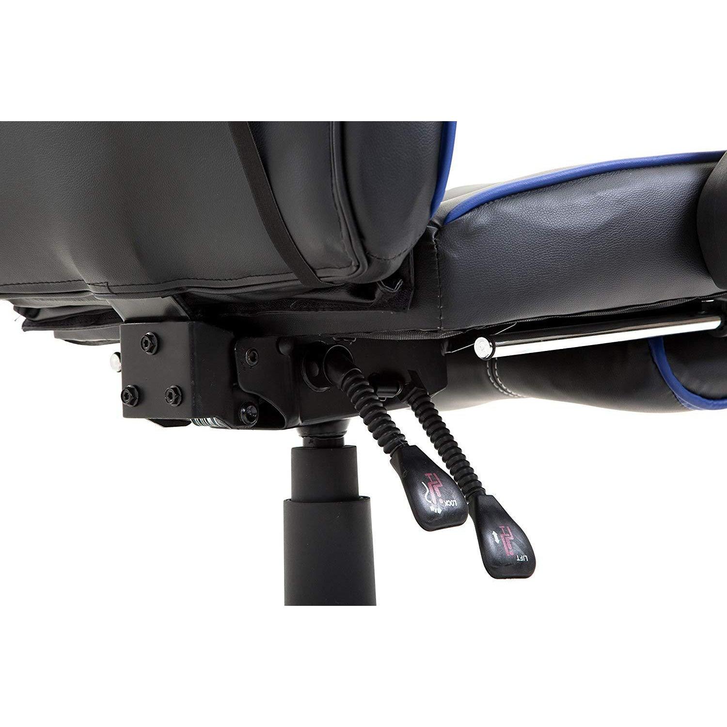 High Back Recliner Gaming Swivel Chair with Footrest & Adjustable Lumbar & Head Cushion, MR49 Black & Blue - Image 9