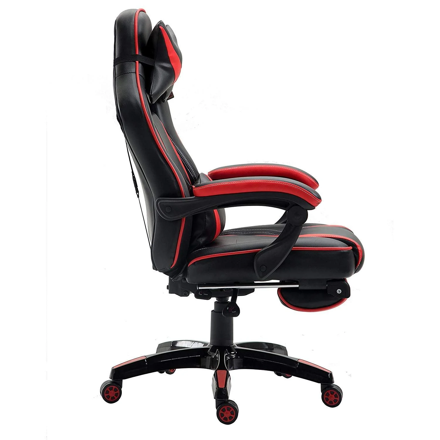 High Back Recliner Gaming Swivel Chair with Footrest & Adjustable Lumbar & Head Cushion, MR49 Black & Red - Image 5