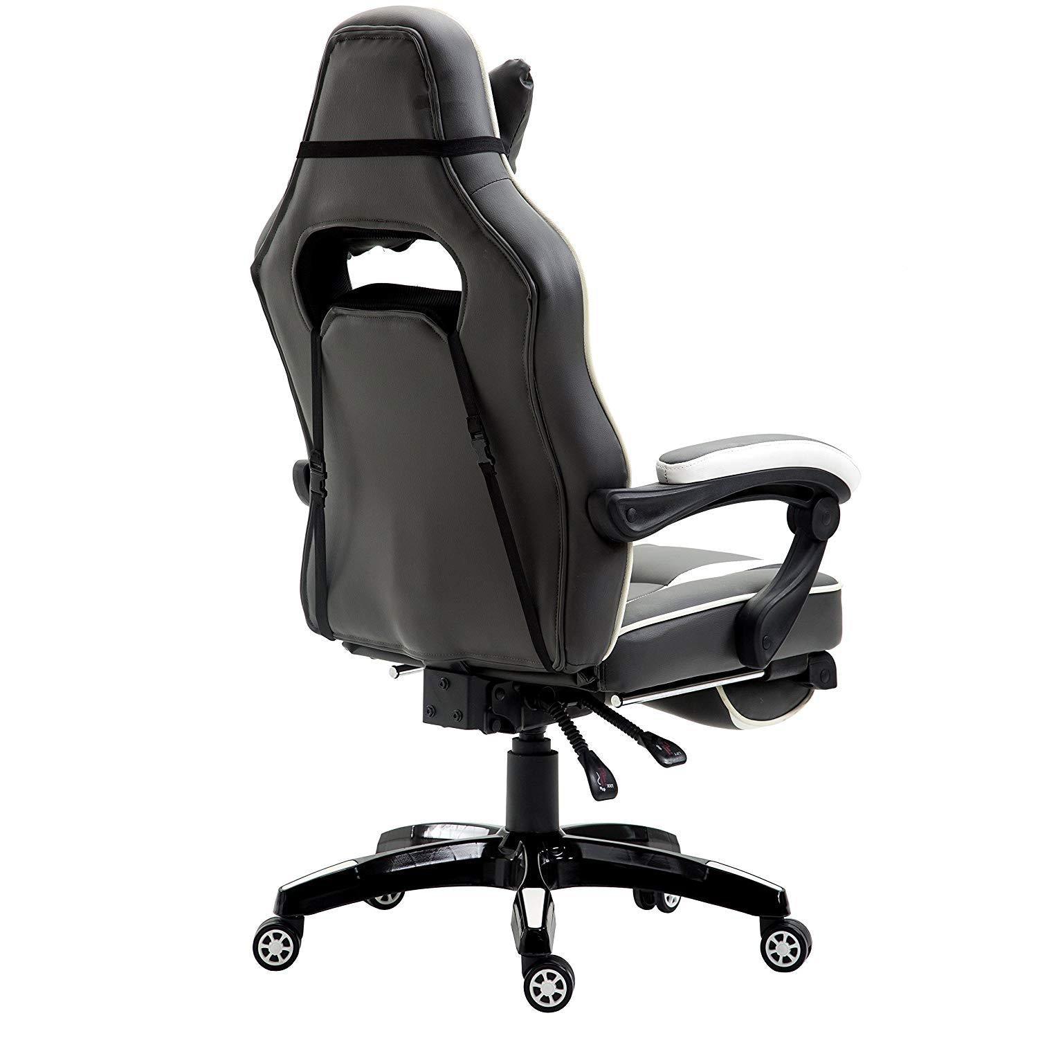 High Back Recliner Gaming Swivel Chair with Footrest & Adjustable Lumbar & Head Cushion, MR49 Black & White - Image 5