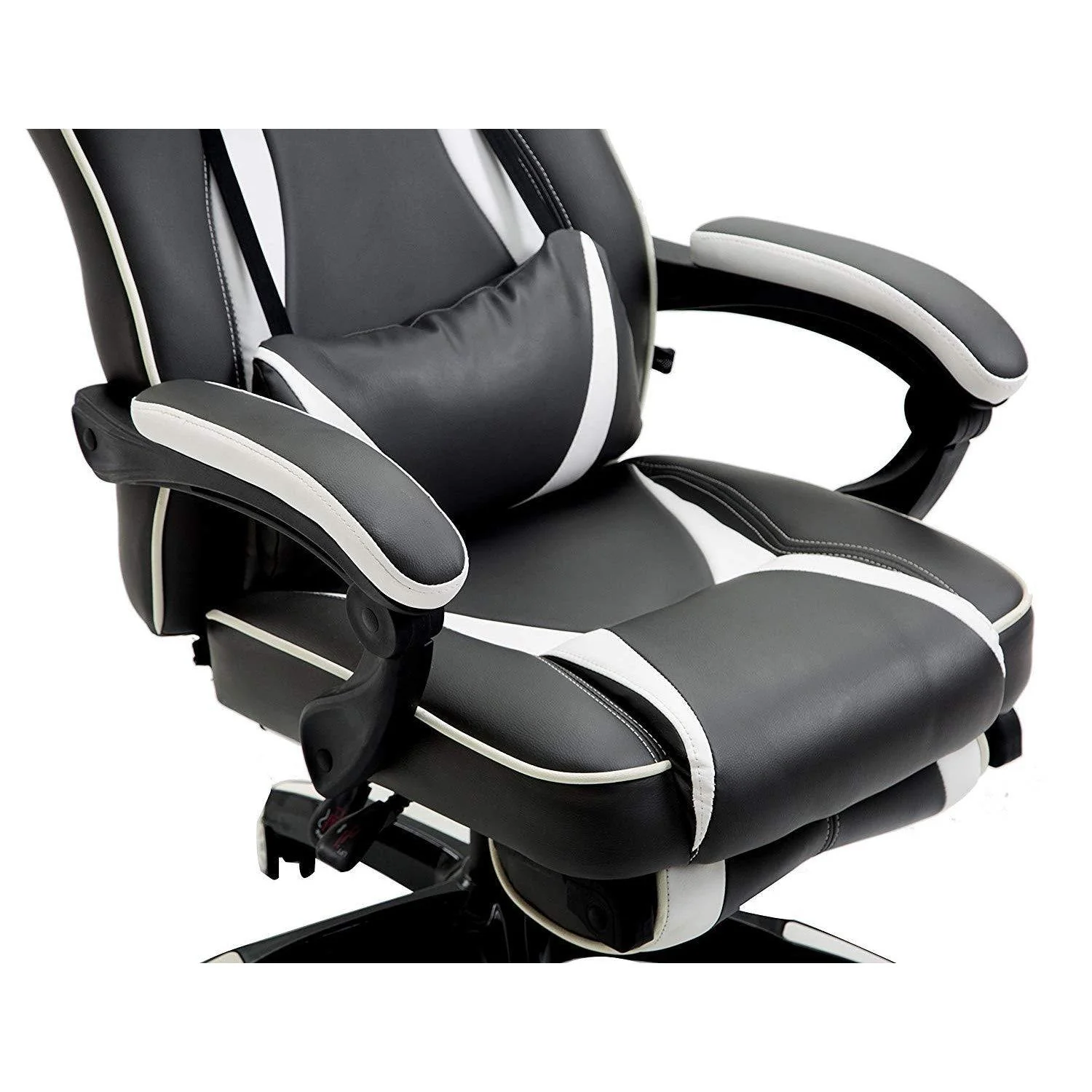 High Back Recliner Gaming Swivel Chair with Footrest & Adjustable Lumbar & Head Cushion, MR49 Black & White - Image 9