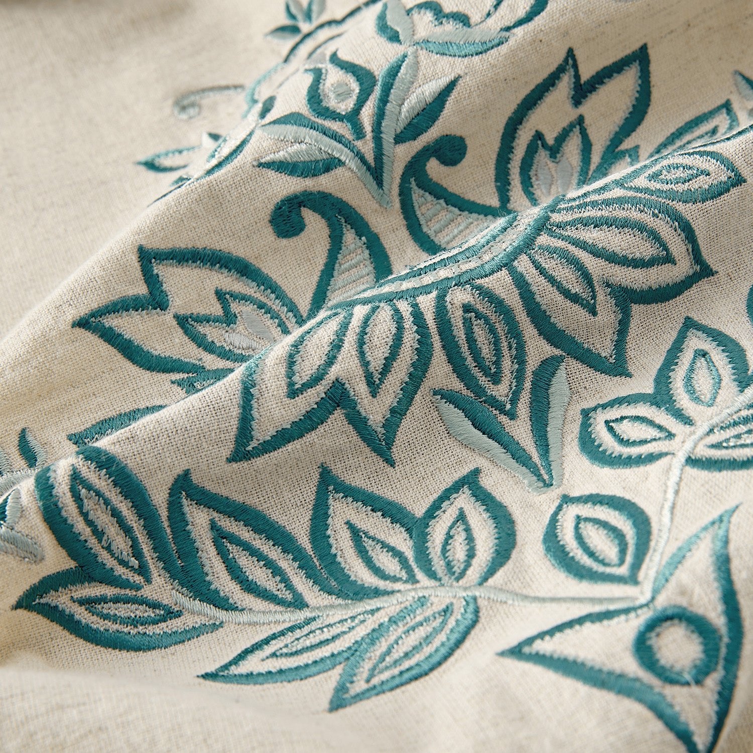 Isadora Teal Damask Embroidered Linen Blend Duvet Set - Image 3