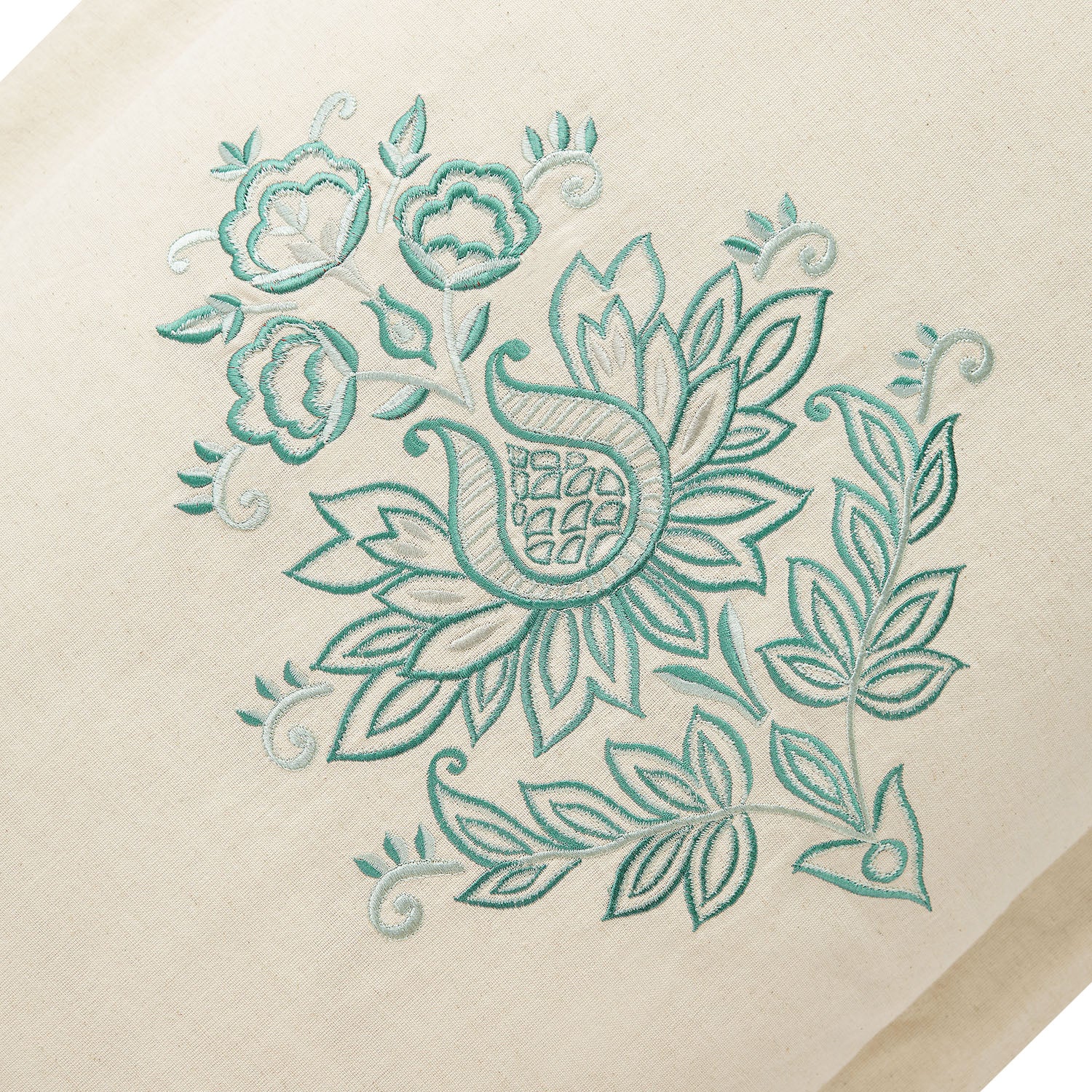 Isadora Teal Damask Embroidered Linen Blend King Size Oxford Pillowcases - Pair - Image 3