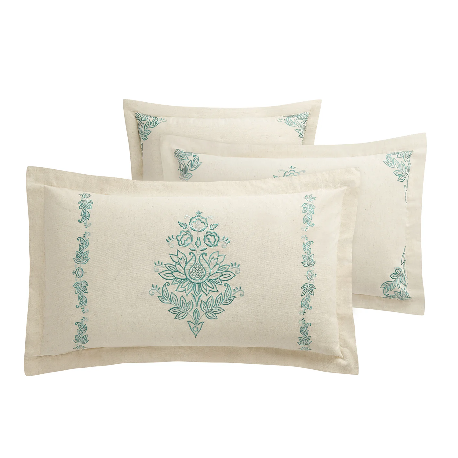 Isadora Teal Damask Embroidered Linen Blend Regular Pillowcases - Pair - Image 3