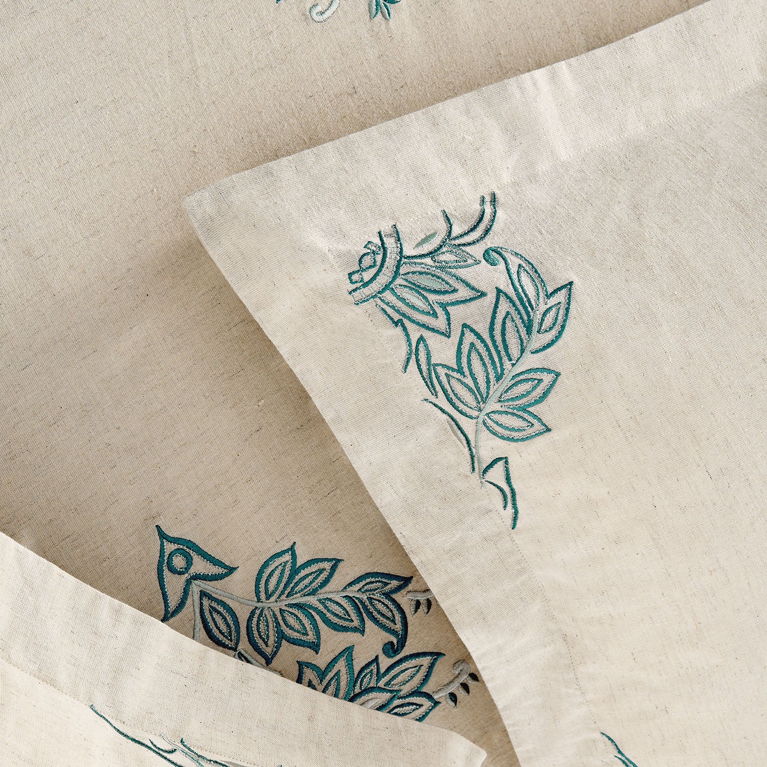 Isadora Teal Damask Embroidered Linen Blend Regular Pillowcases - Pair - Image 6