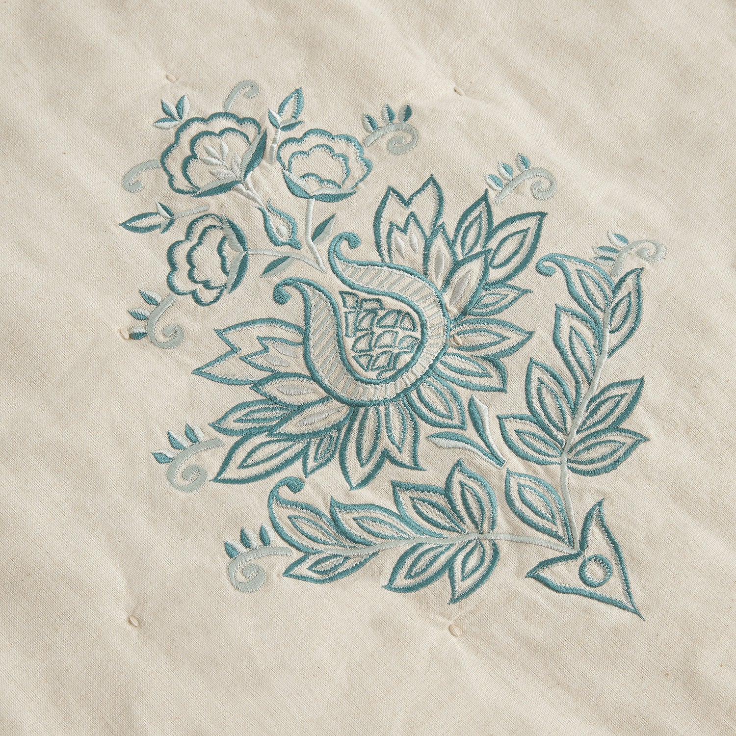 Isadora Teal Damask Embroidered Quilted Linen Blend Bedspread - Image 5