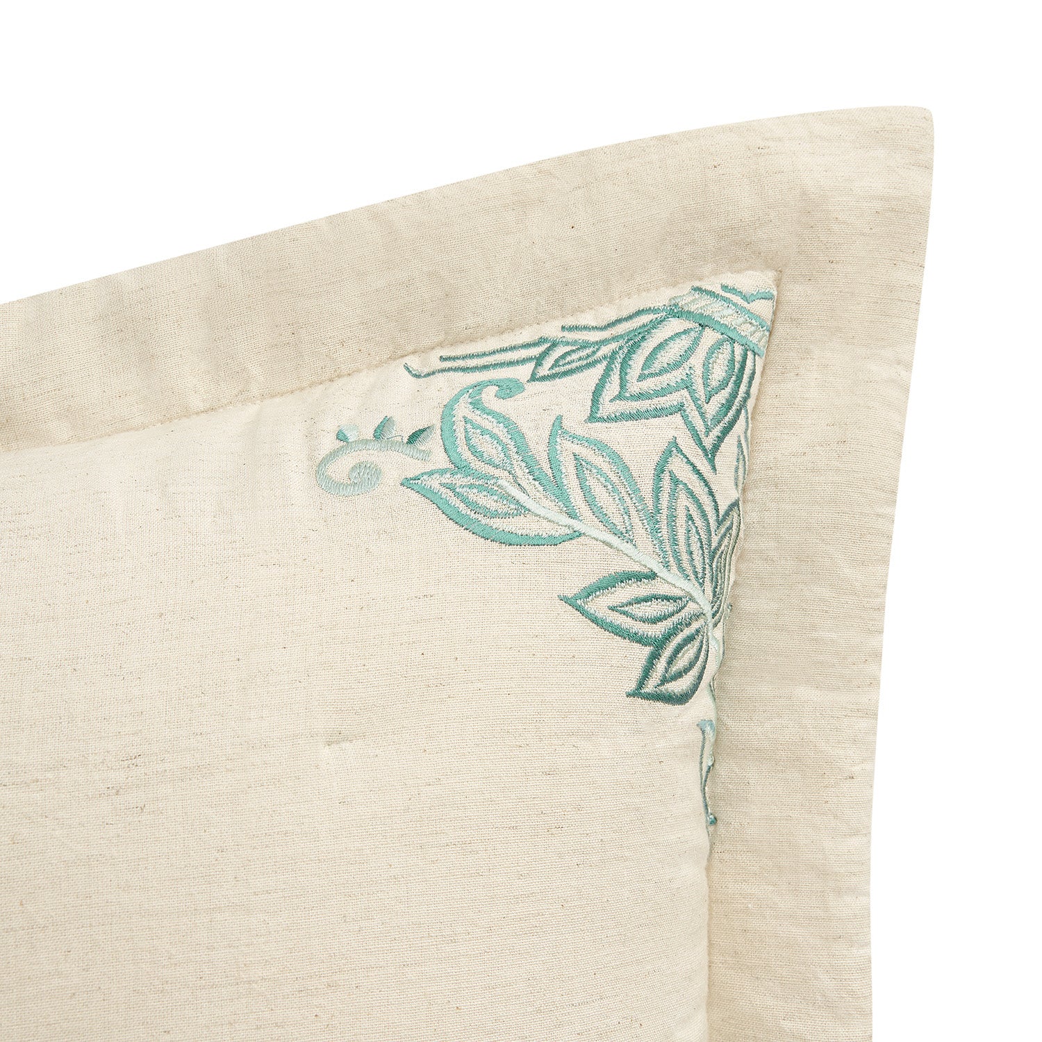 Isadora Teal Damask Embroidered Quilted Linen Blend Continental Square Pillowcases - Pair - Image 3