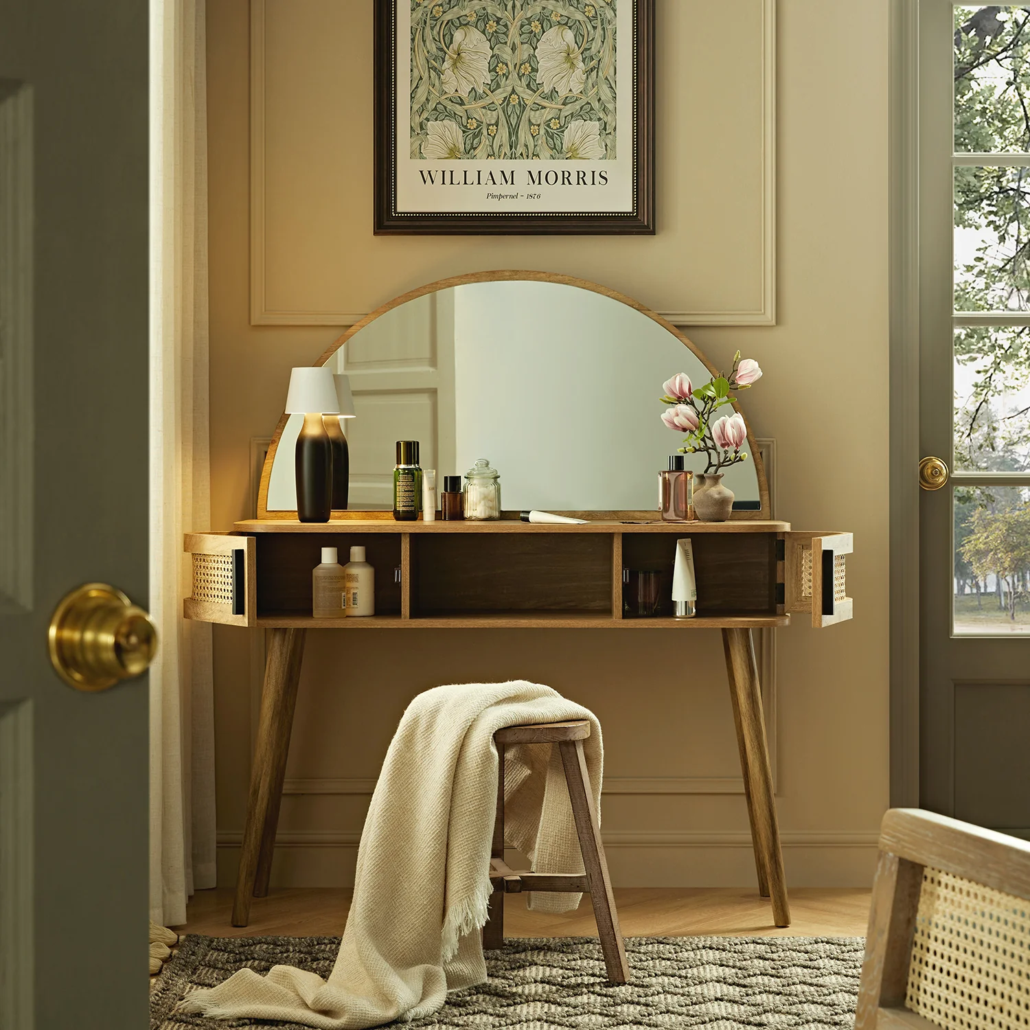 Izzy Curved Rattan Dressing Table, Natural - Image 3