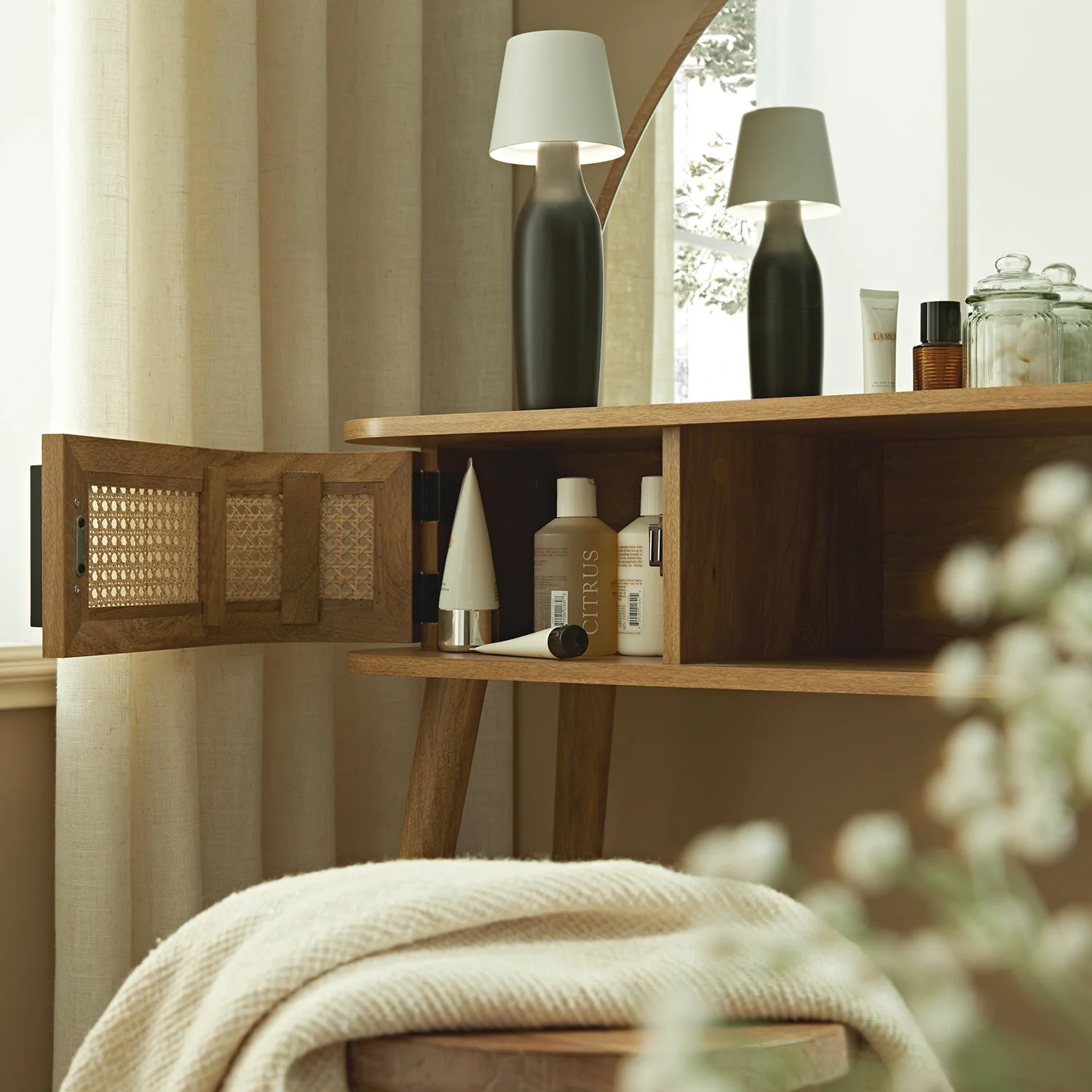 Izzy Curved Rattan Dressing Table, Natural - Image 5