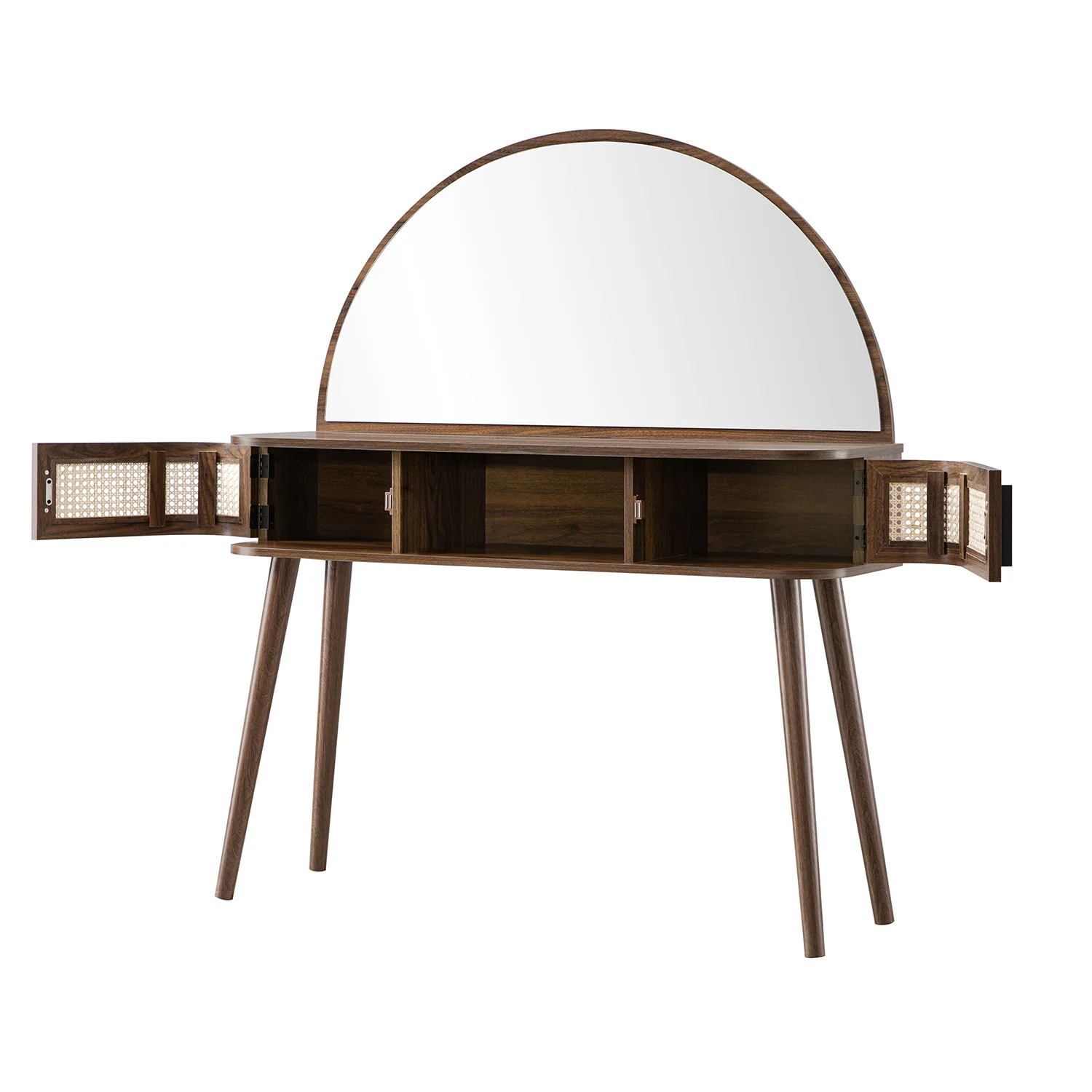 Izzy Curved Rattan Dressing Table, Walnut - Image 12