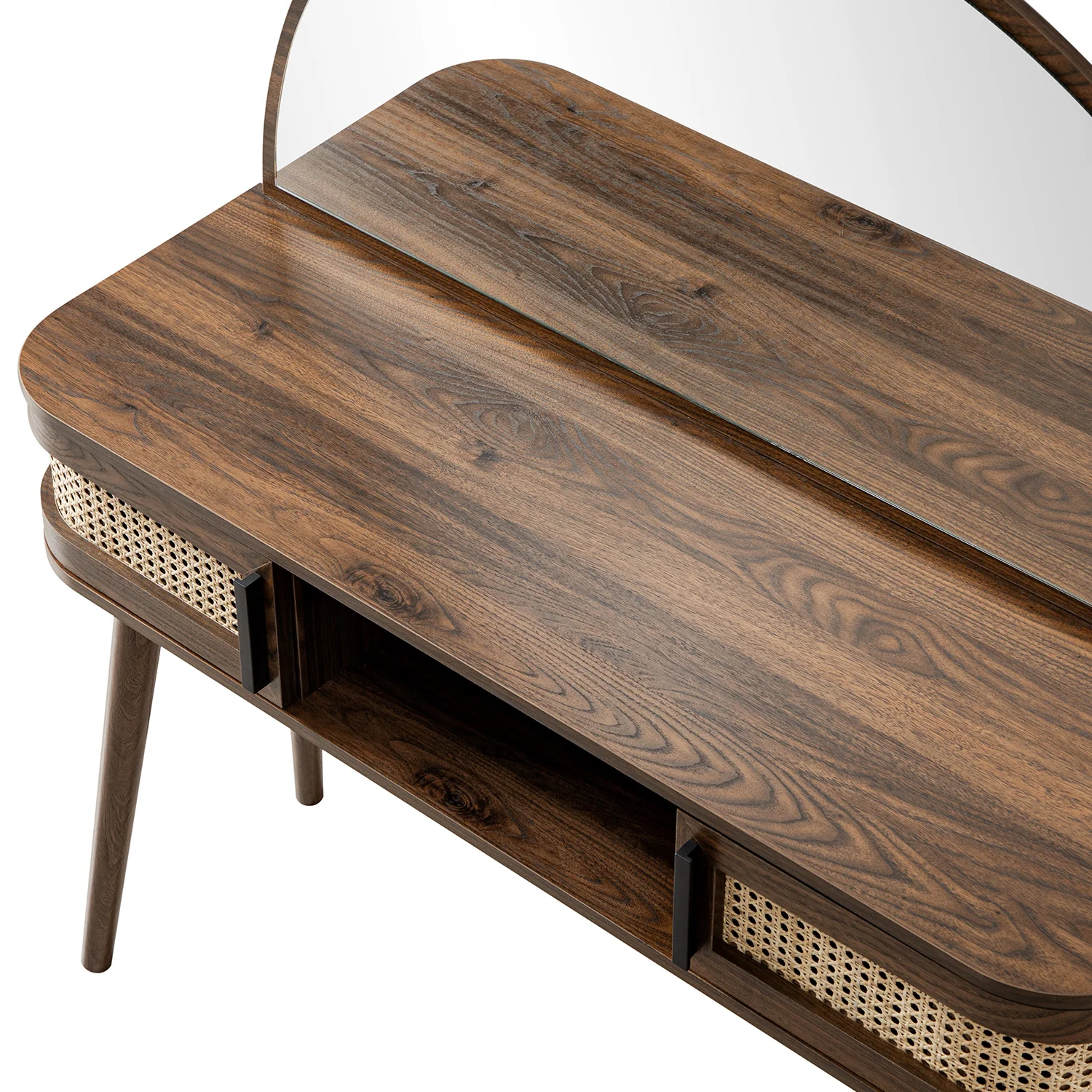 Izzy Curved Rattan Dressing Table, Walnut - Image 15