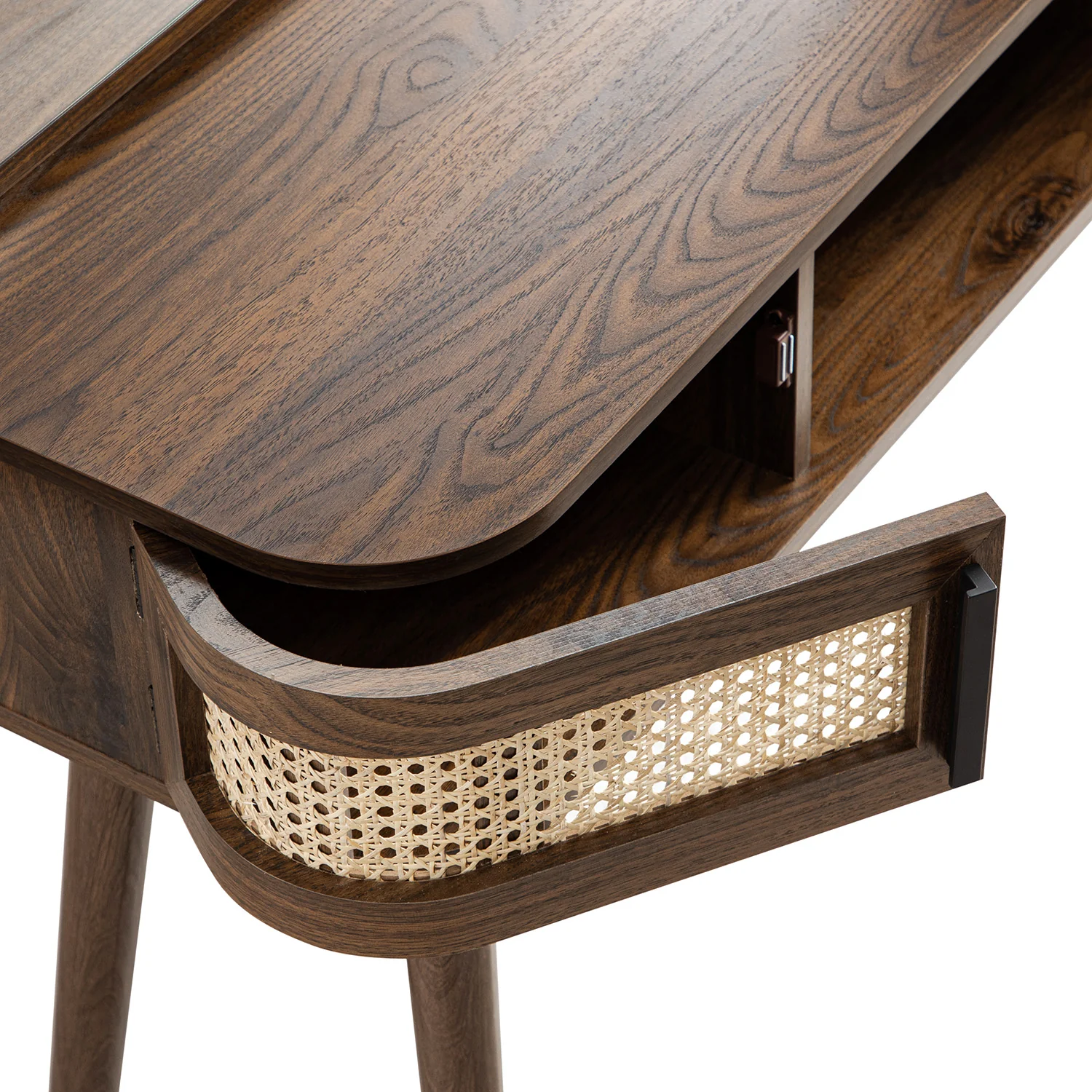 Izzy Curved Rattan Dressing Table, Walnut - Image 16