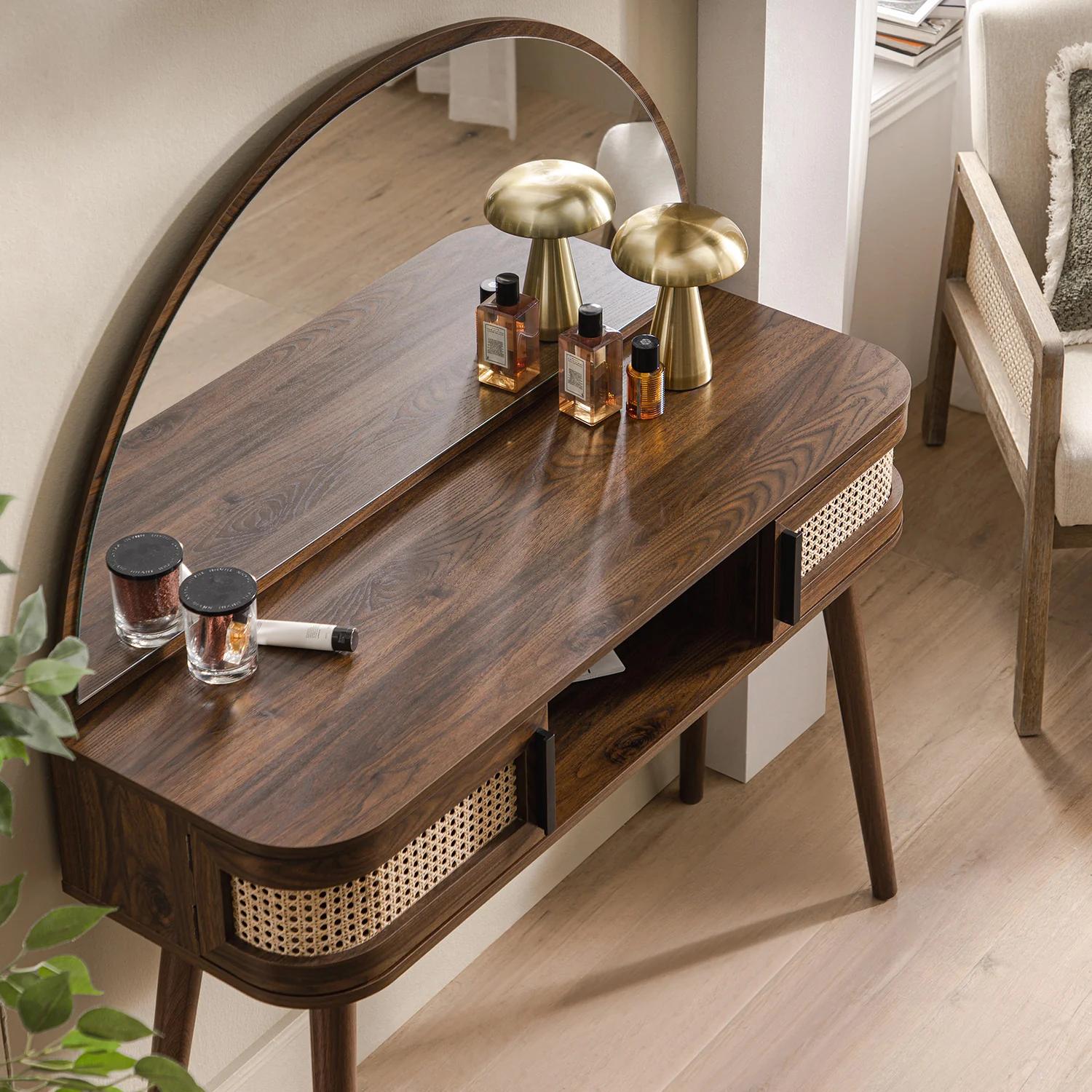 Izzy Curved Rattan Dressing Table, Walnut - Image 4