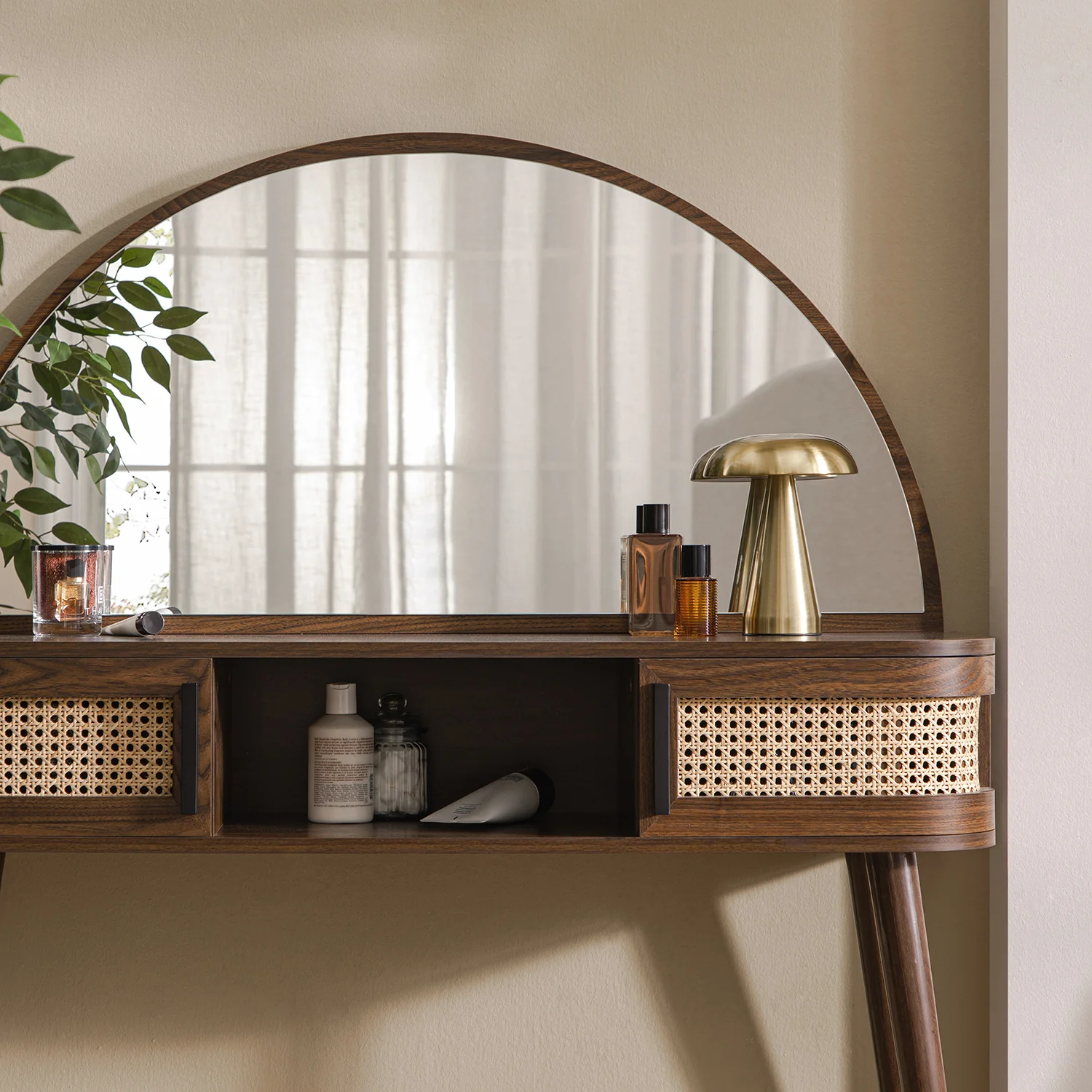 Izzy Curved Rattan Dressing Table, Walnut - Image 5