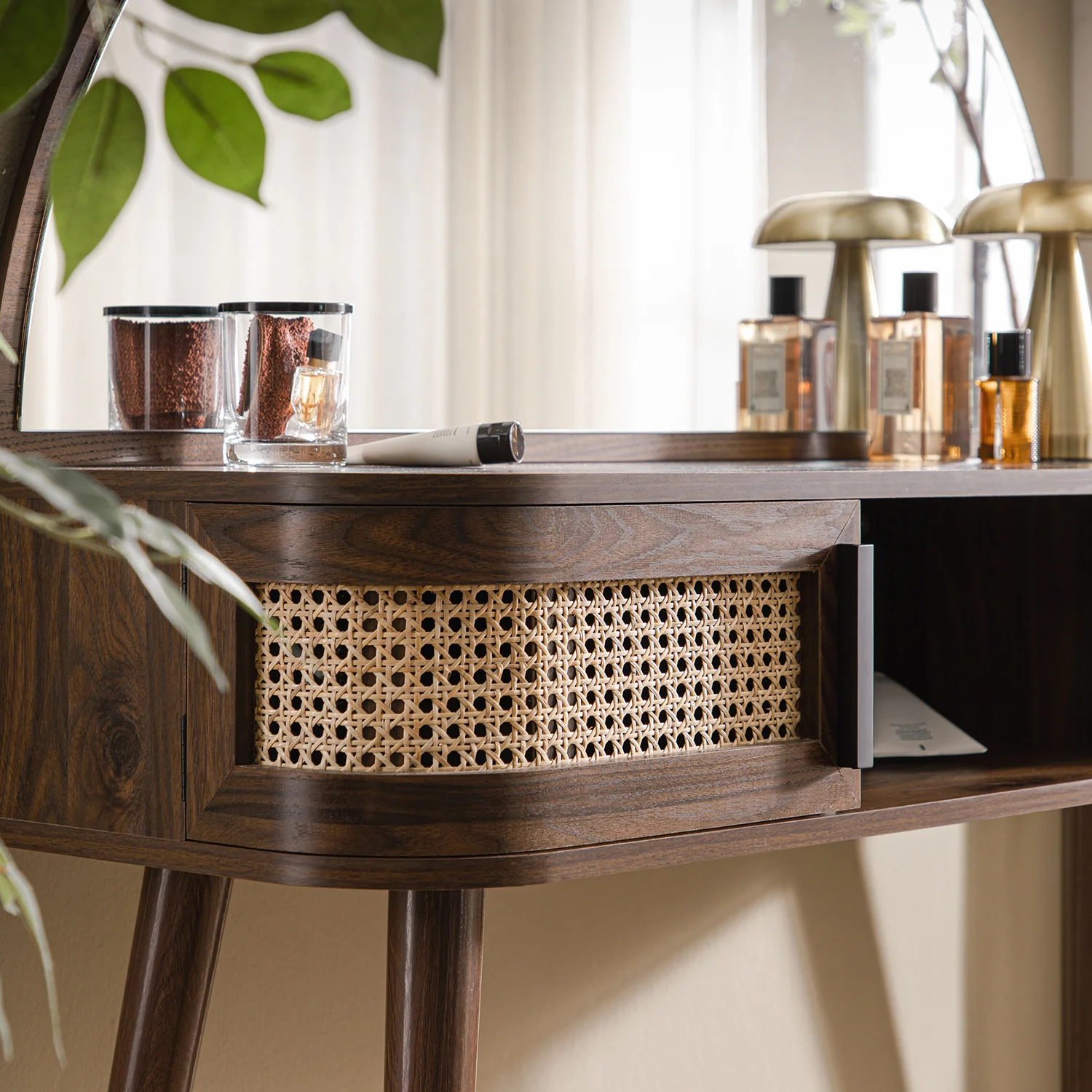 Izzy Curved Rattan Dressing Table, Walnut - Image 6