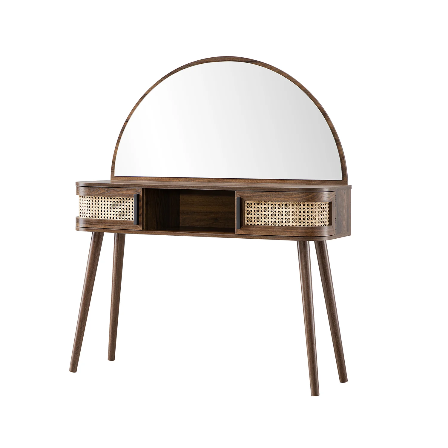 Izzy Curved Rattan Dressing Table, Walnut - Image 9