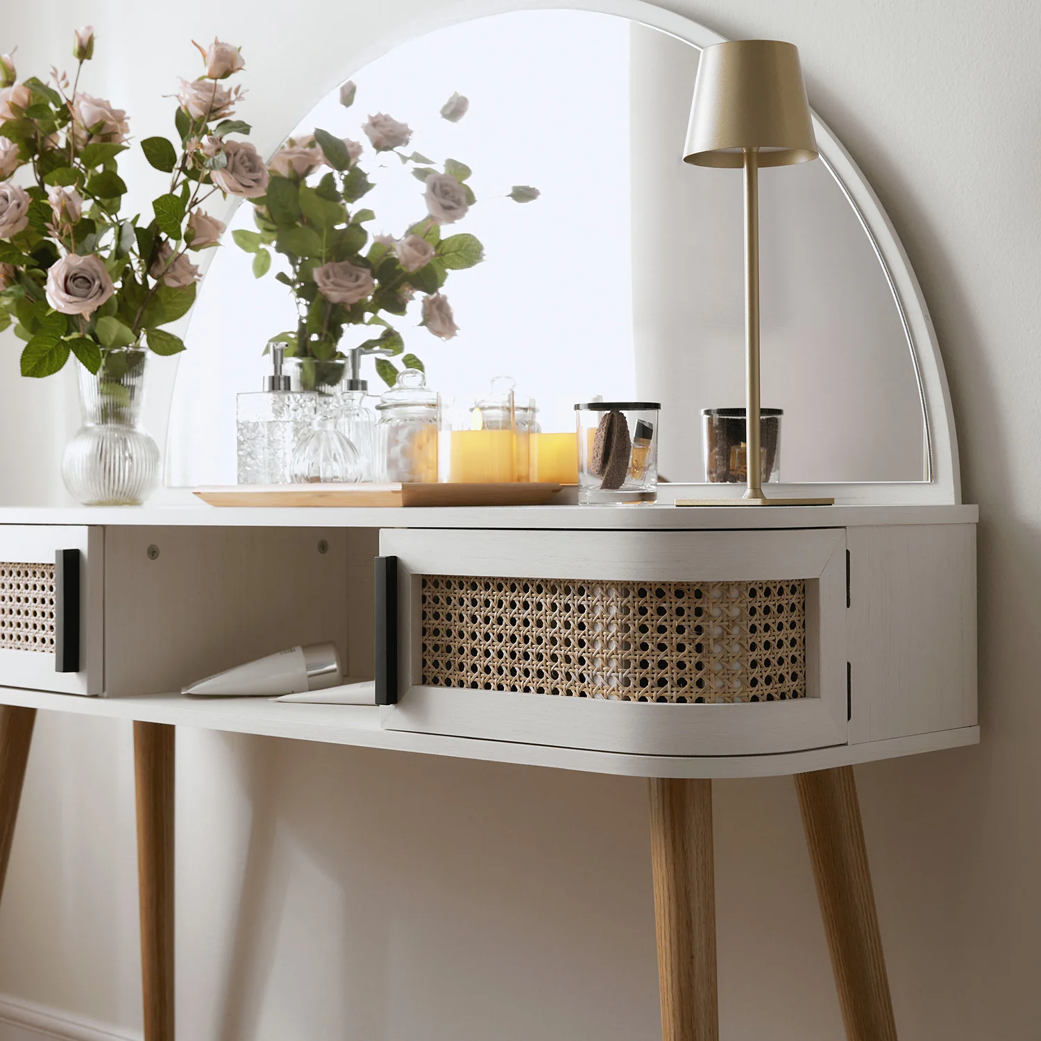 Izzy Curved Rattan Dressing Table, White - Image 5