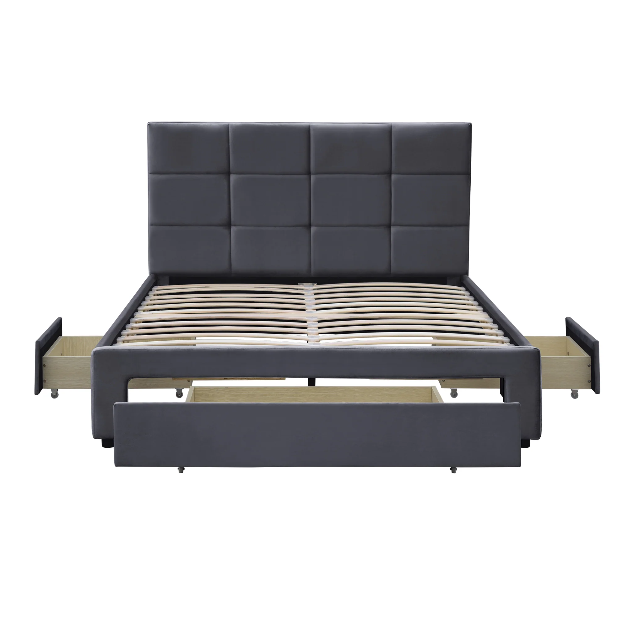Julian King Bed Frame with Pull-out Storage Drawers Dark Grey Velvet - Image 3