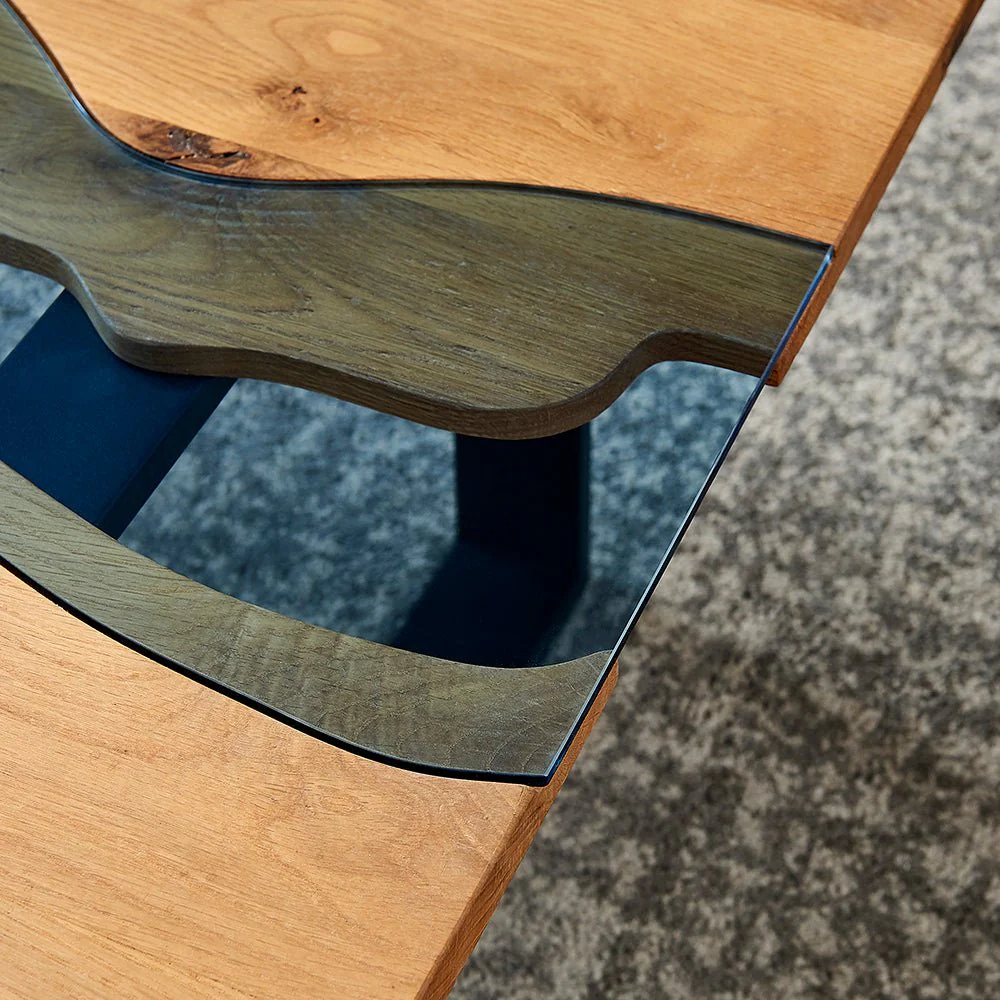 Kelonwa River Effect solid Oak and inset Glass Coffee Table - Image 4