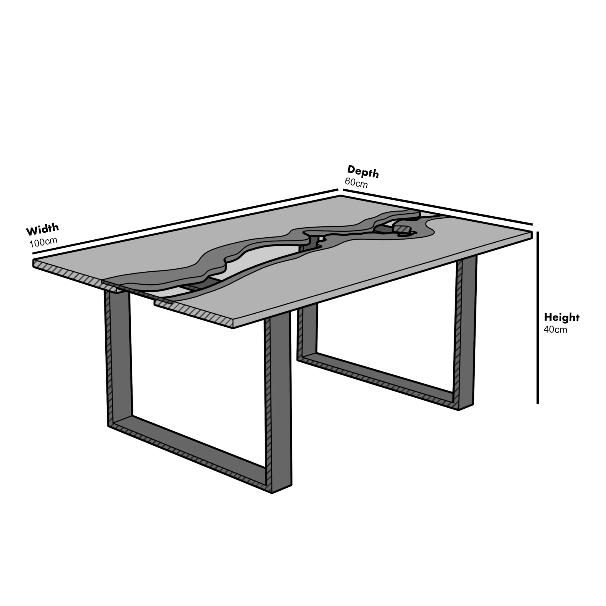 Kelonwa River Effect solid Oak and inset Glass Coffee Table - Image 6