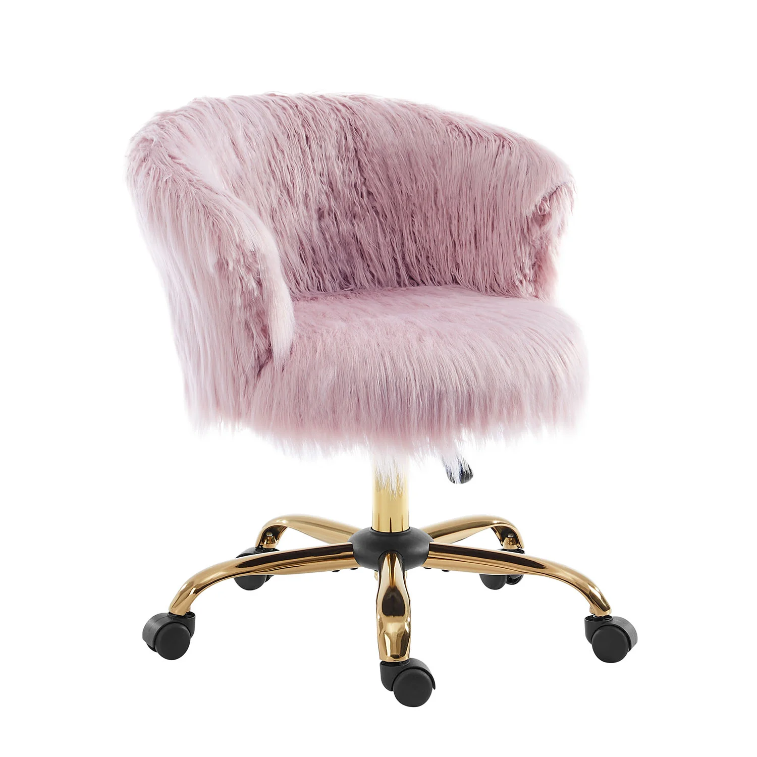 Kylie Plush Shaggy Faux Fur Swivel Chair, Pink - Image 6