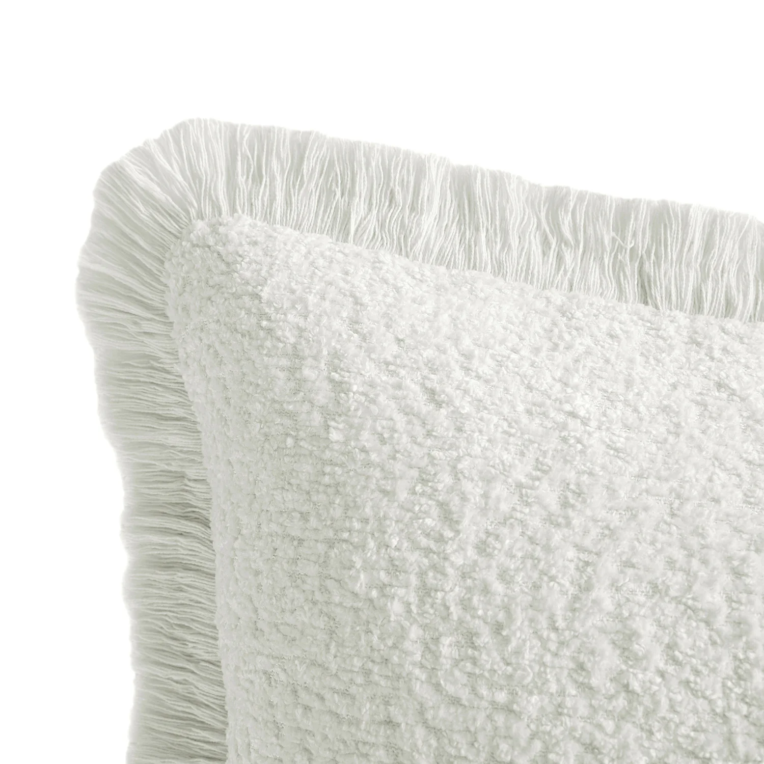 Kyra Cream White Bouclé Fringed Rectangular Cushion - Image 3