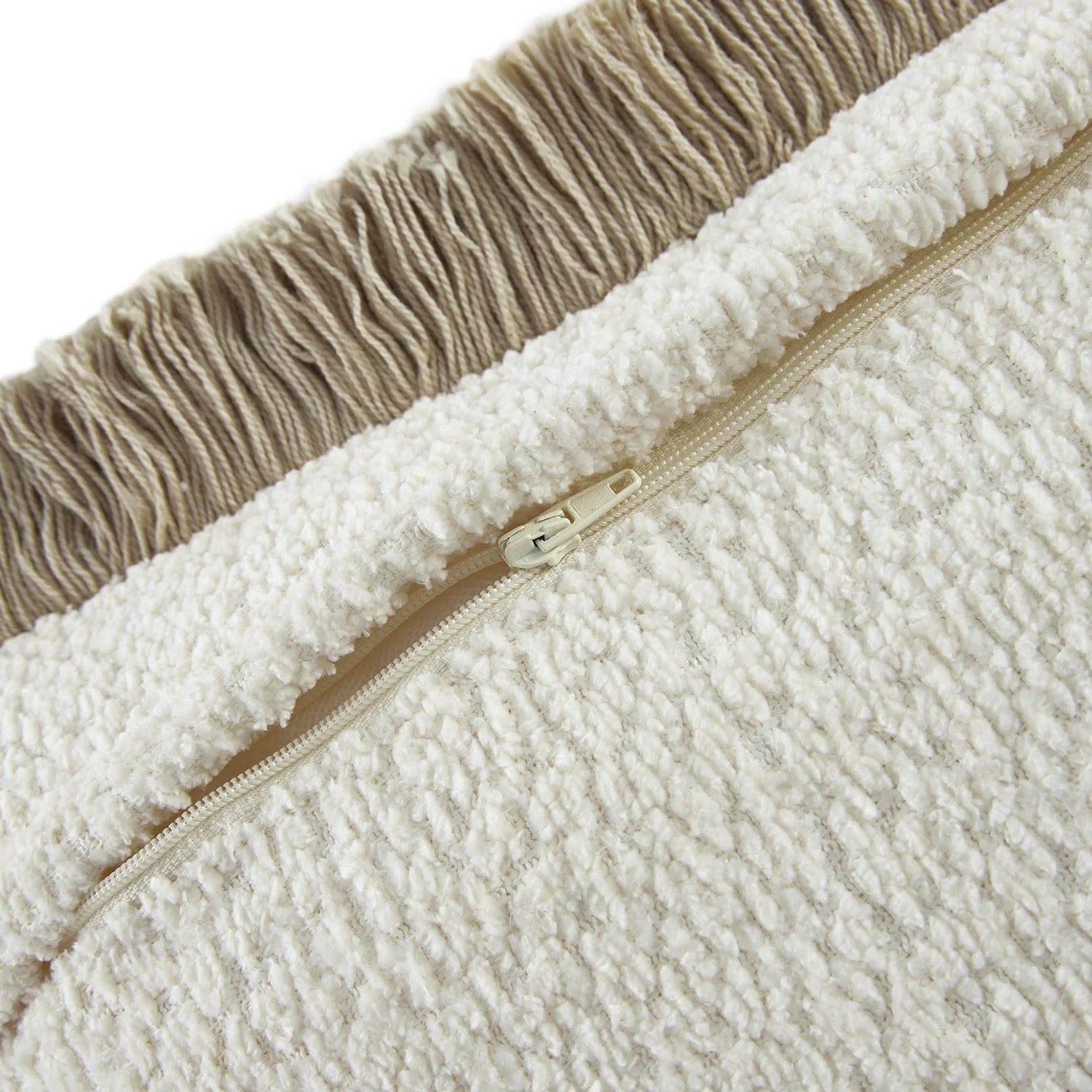 Kyra Cream White & Natural Bouclé Fringed Lumbar Cushion - Image 3