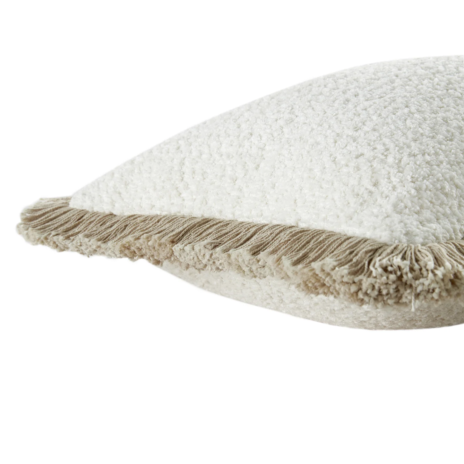 Kyra Cream White & Natural Bouclé Fringed Lumbar Cushion - Image 7
