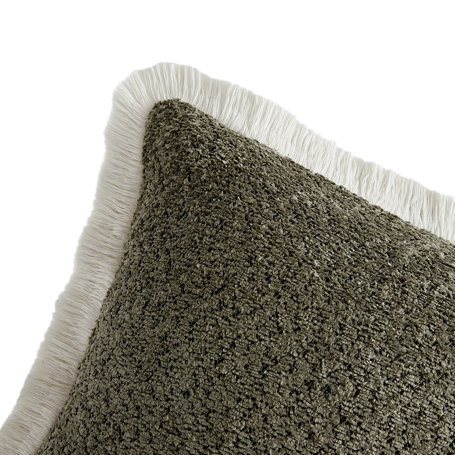 Kyra Forest Green Bouclé Fringed Rectangular Cushion - Image 3