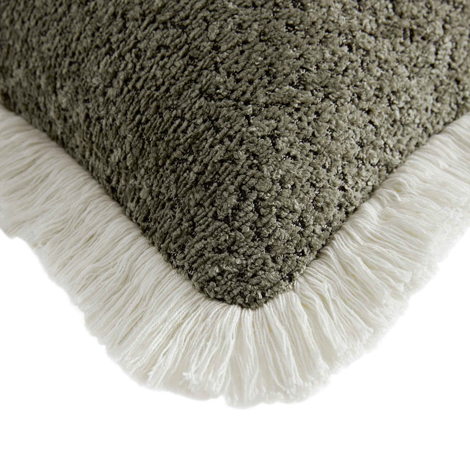 Kyra Forest Green Bouclé Fringed Rectangular Cushion - Image 4