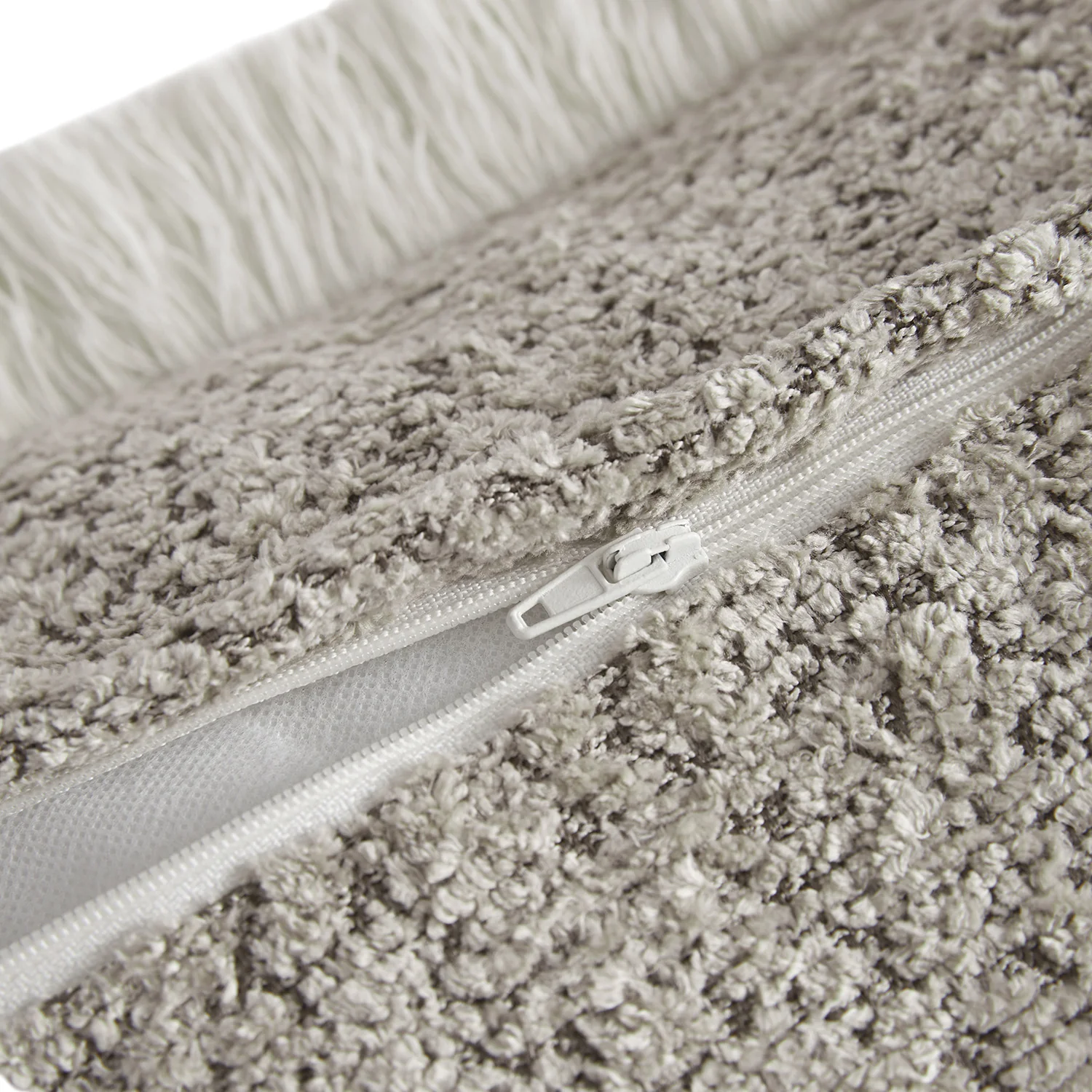 Kyra Stone Bouclé Fringed Rectangular Cushion - Image 5