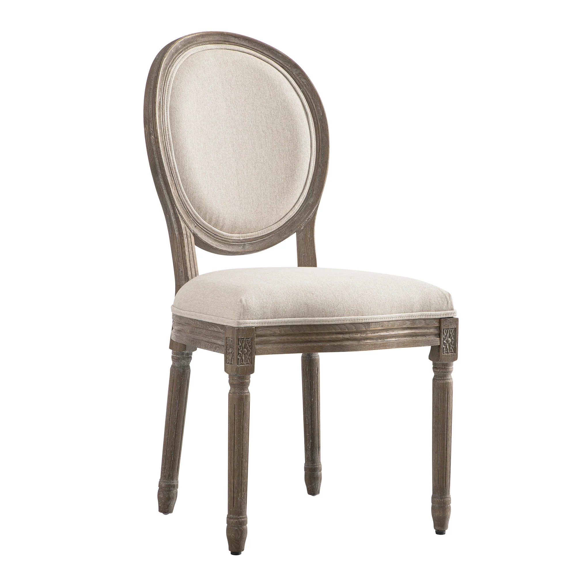 Lainston Set of 2 Classic Weathered Oak Dining Chairs, Oatmeal Brushed Fabric - Image 10