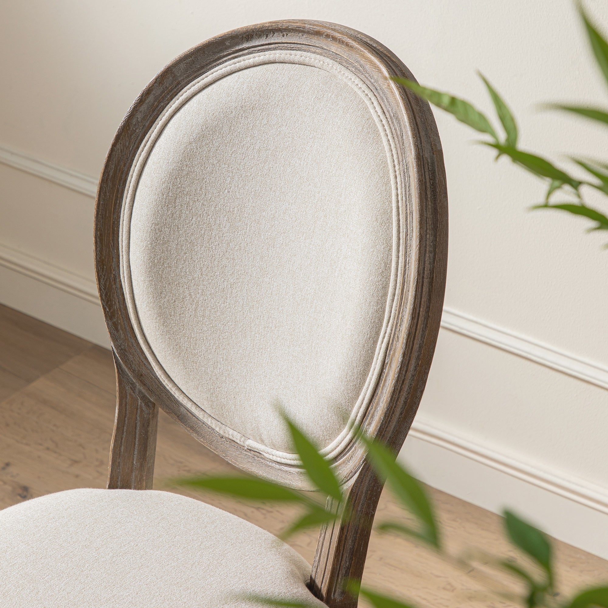 Lainston Set of 2 Classic Weathered Oak Dining Chairs, Oatmeal Brushed Fabric - Image 5