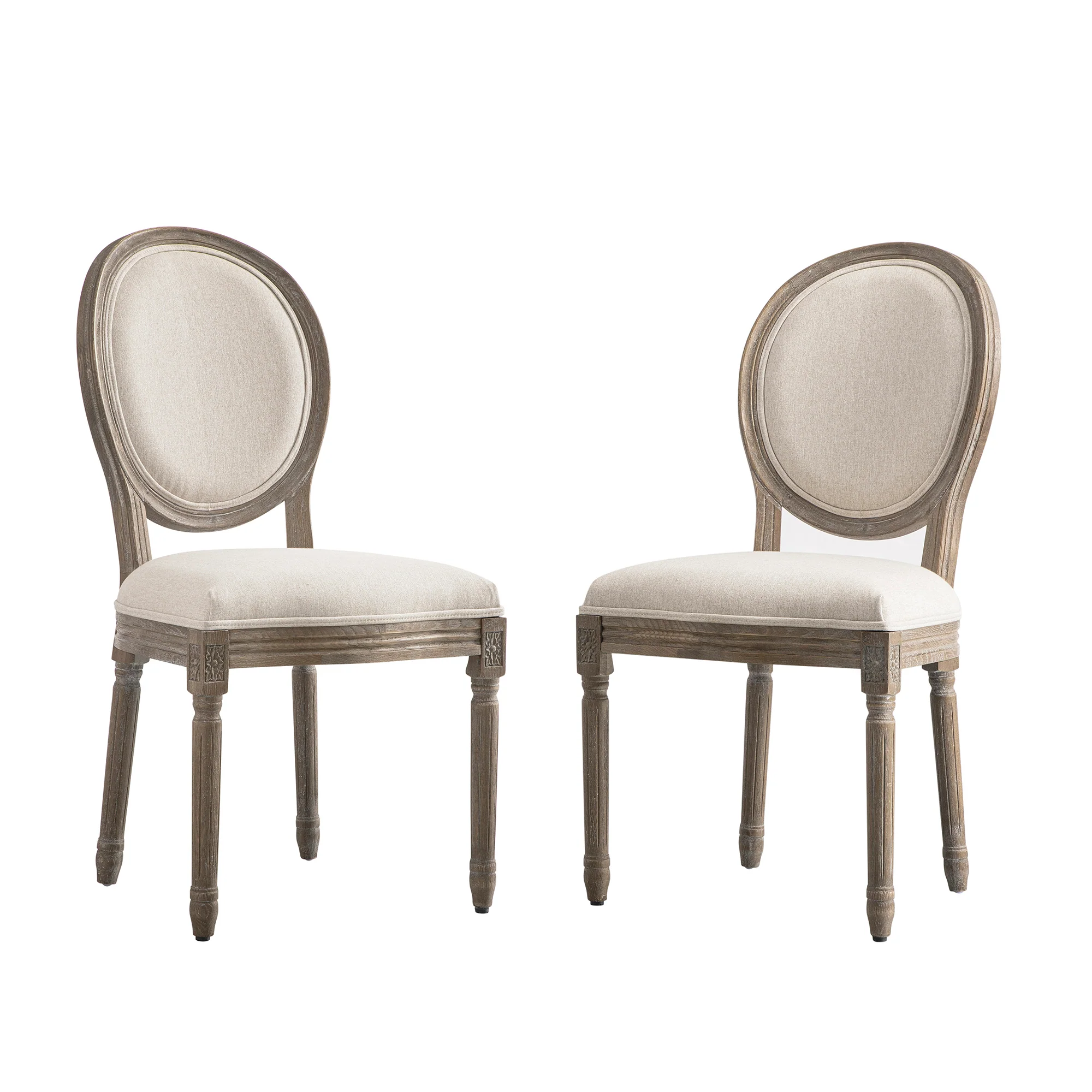 Lainston Set of 2 Classic Weathered Oak Dining Chairs, Oatmeal Brushed Fabric - Image 7