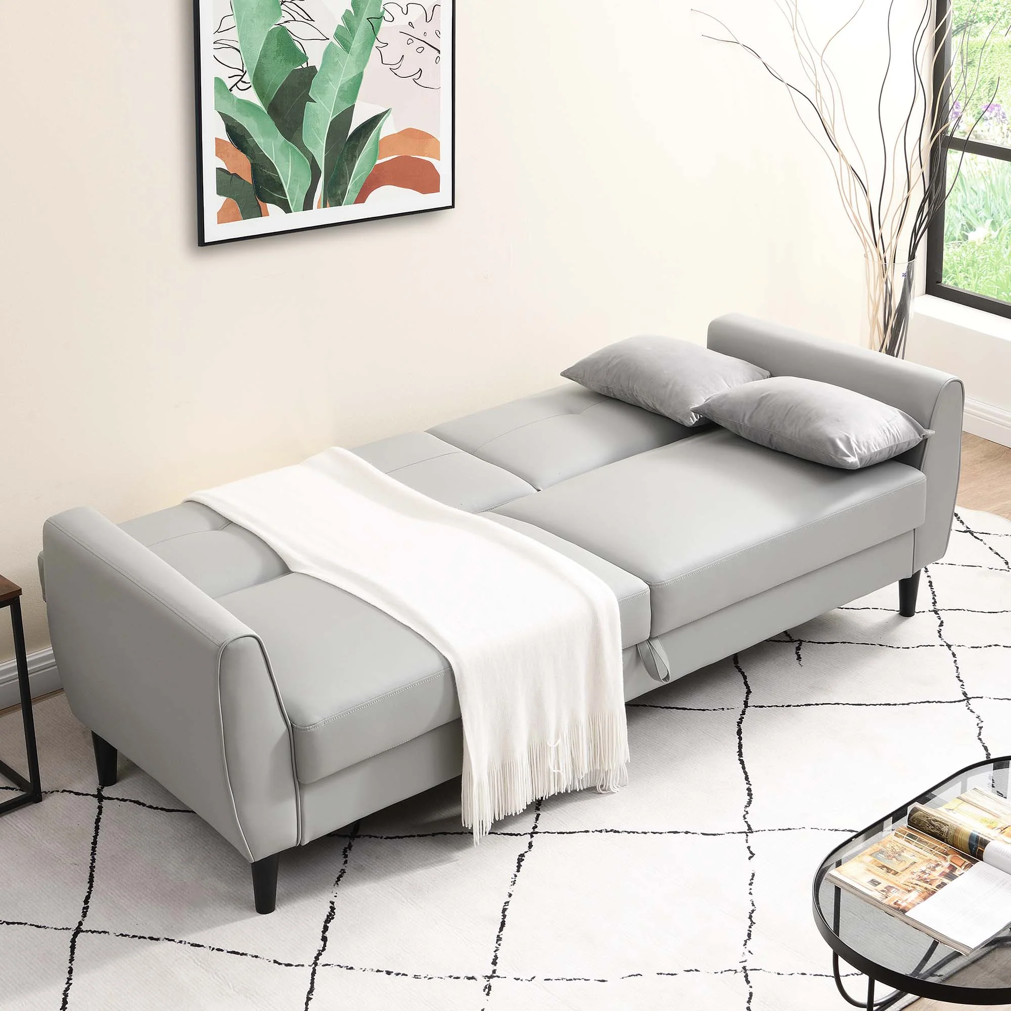 Latimer Grey Faux Leather 3-Seater Storage Sofa Bed - Image 4