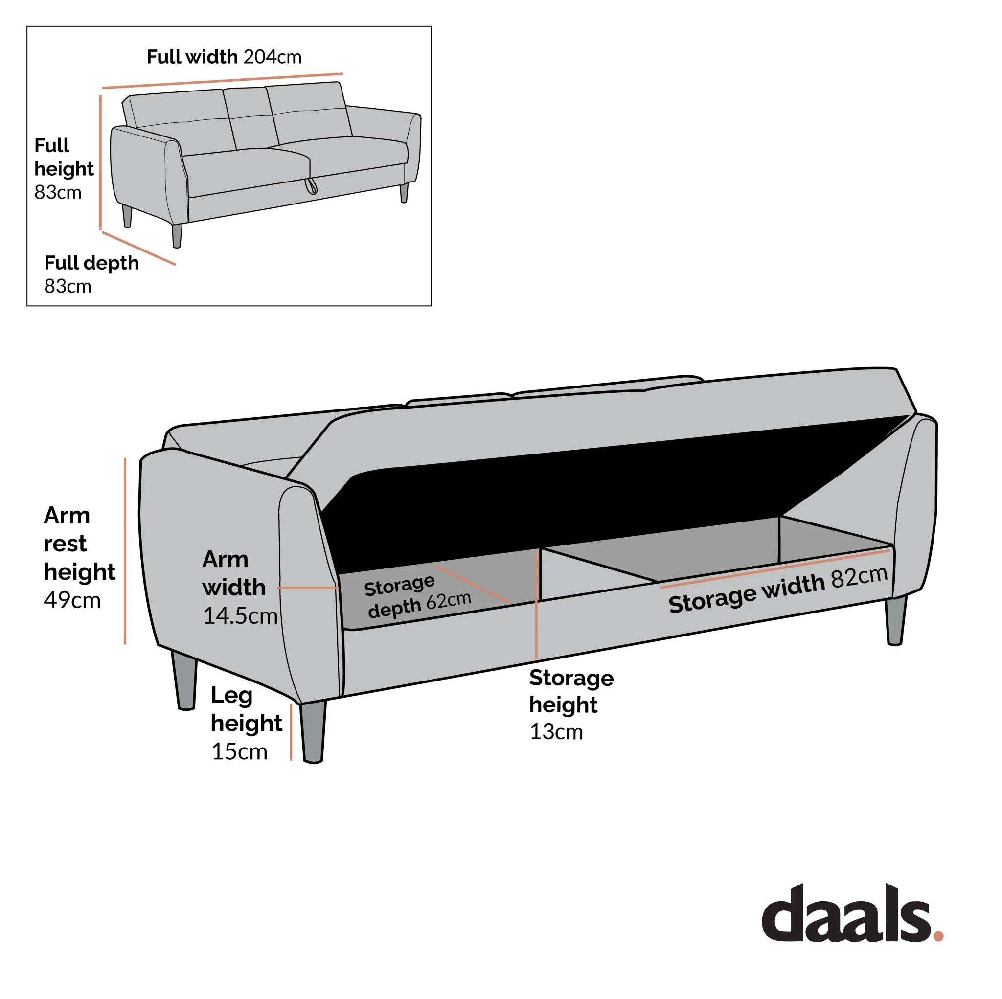 Latimer Light Grey Brushed Fabric 3-Seater Storage Sofa Bed - Image 7