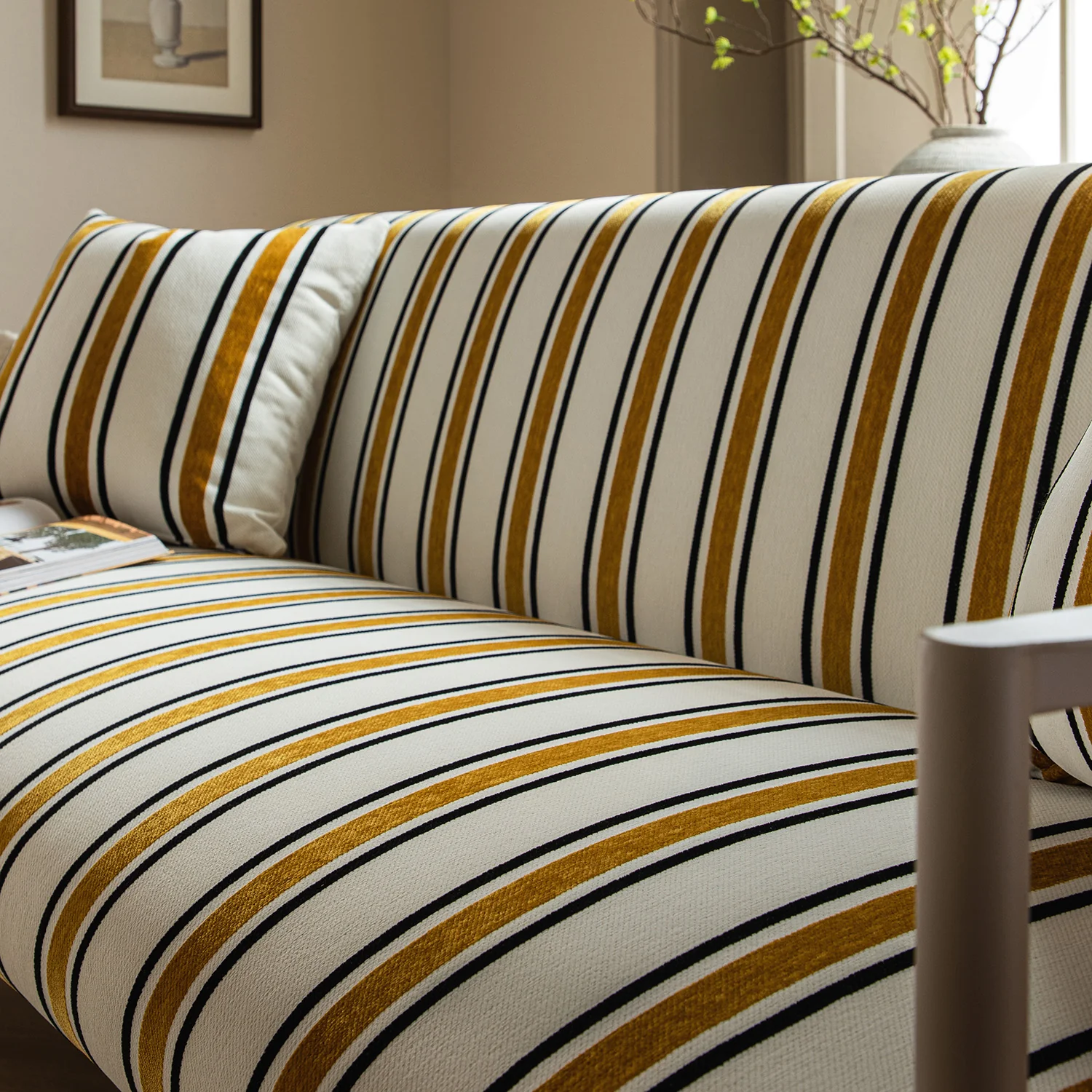 Linea Three Seater Sofa Bed, Amber Striped Chenille - Image 10